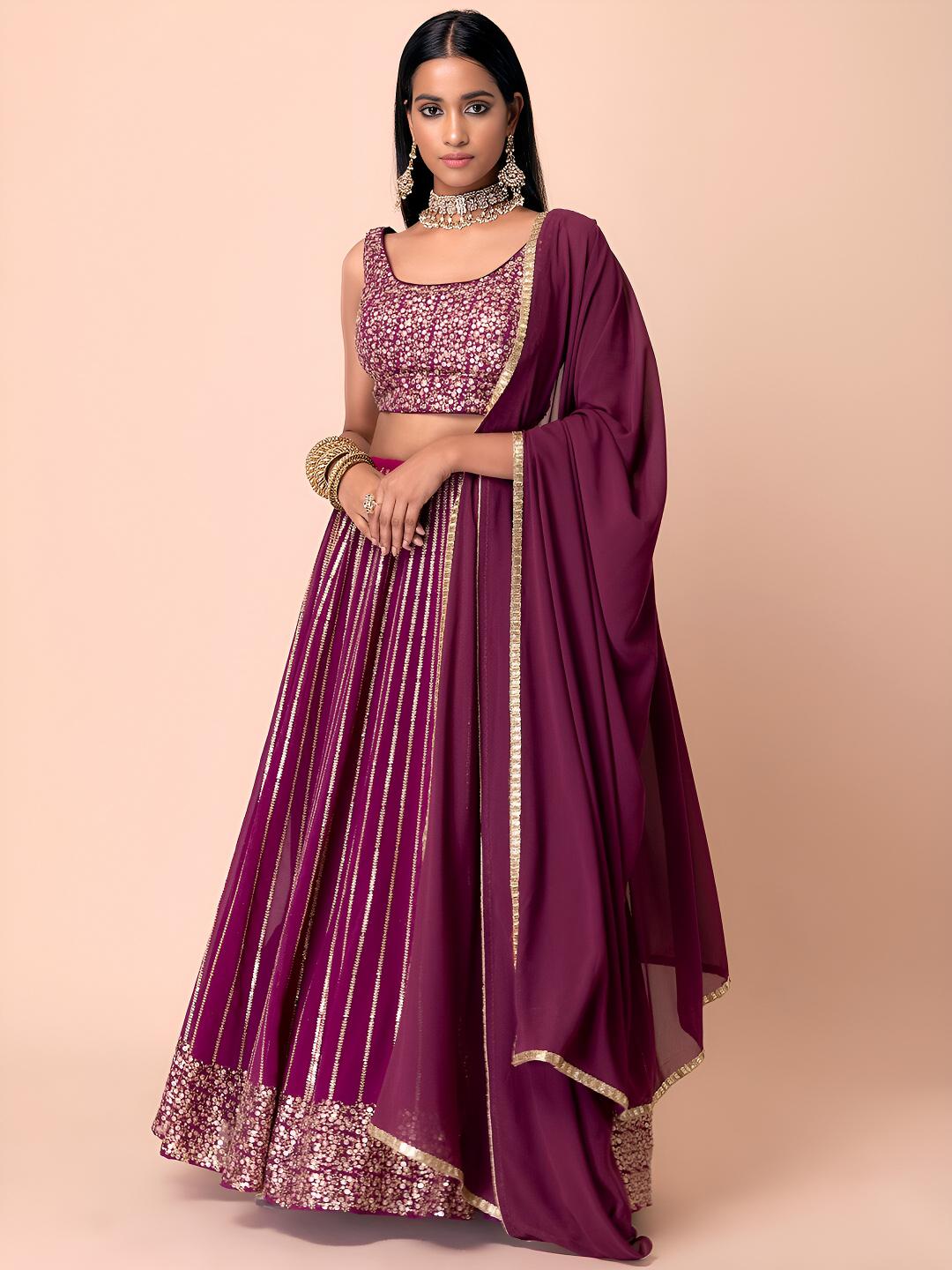 Wine Georgette Lehenga Choli