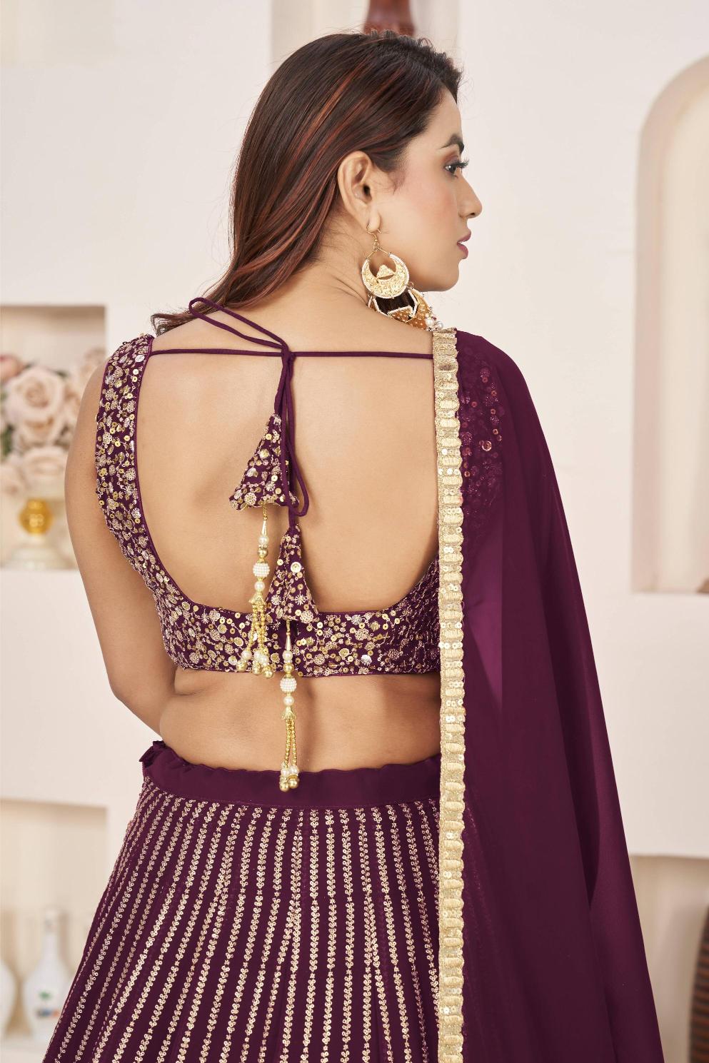 Wine Georgette Lehenga Choli With Dupatta — alternate view