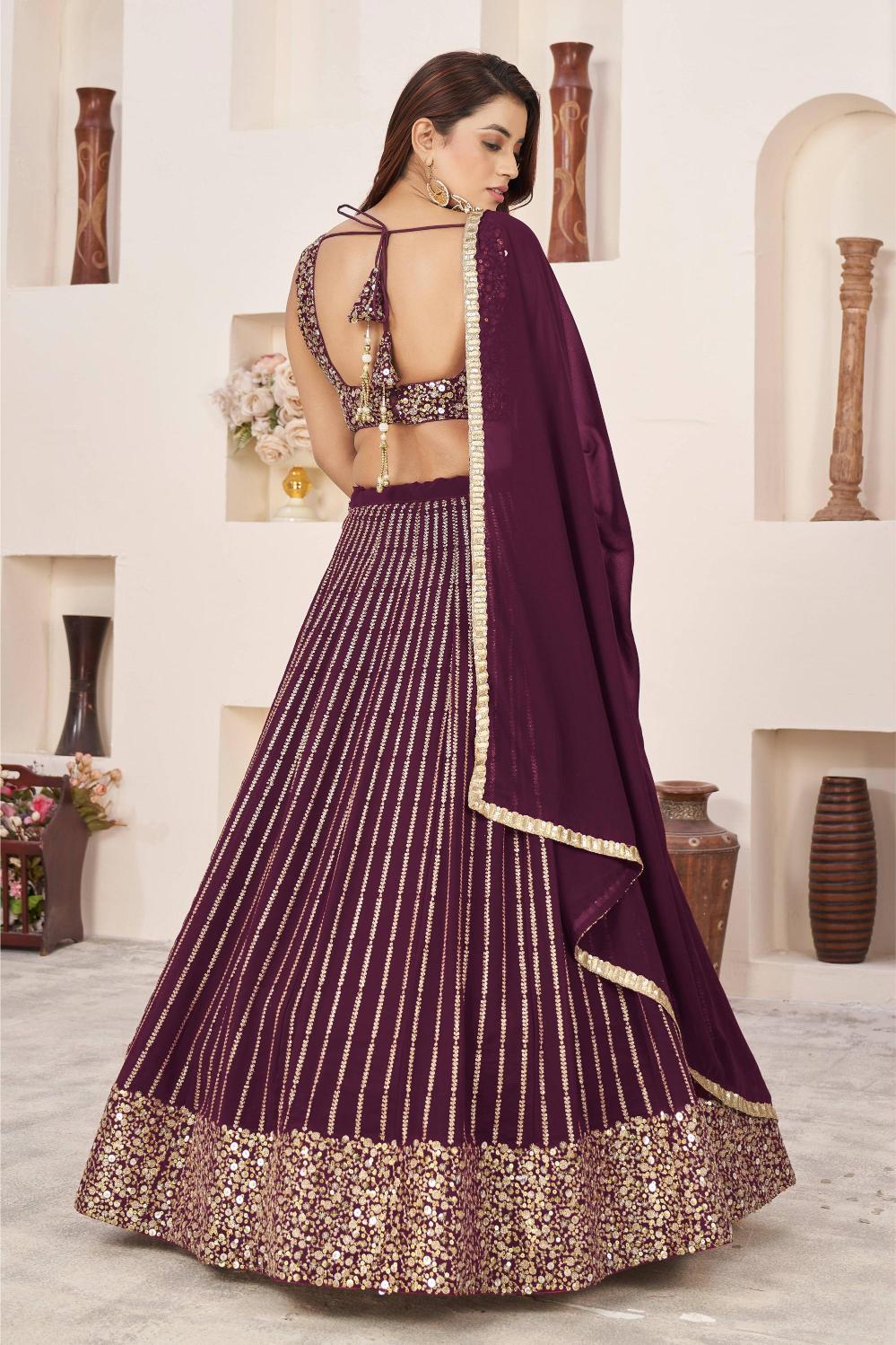 Wine Georgette Lehenga Choli With Dupatta