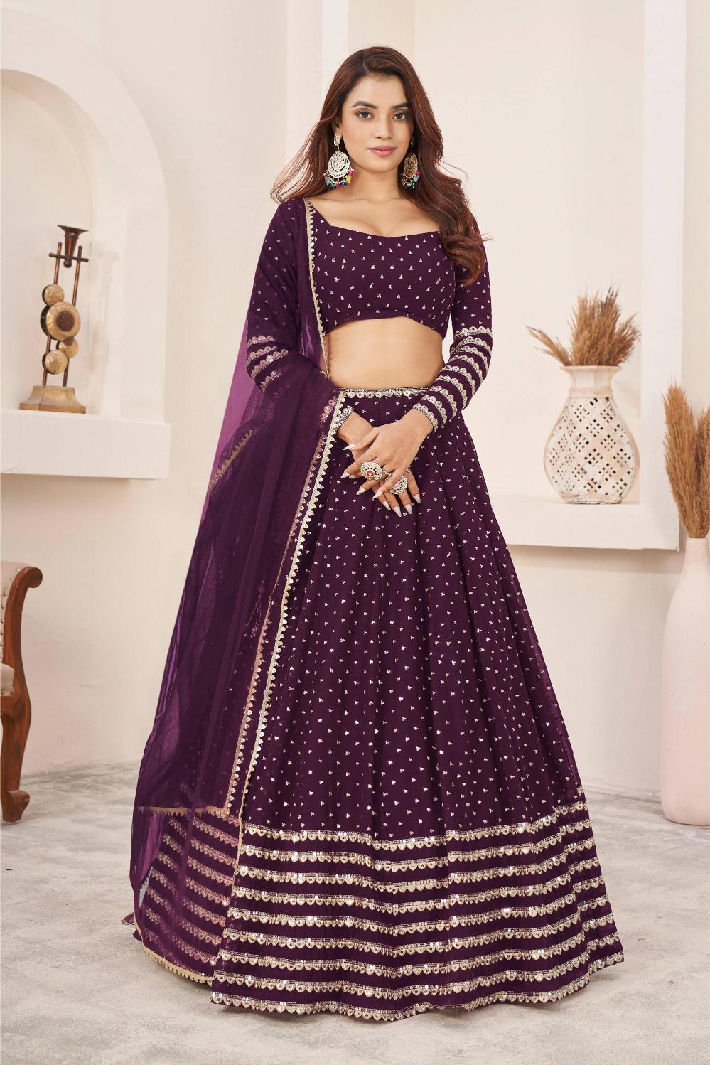 Wine Georgette Lehenga Choli With Dupatta