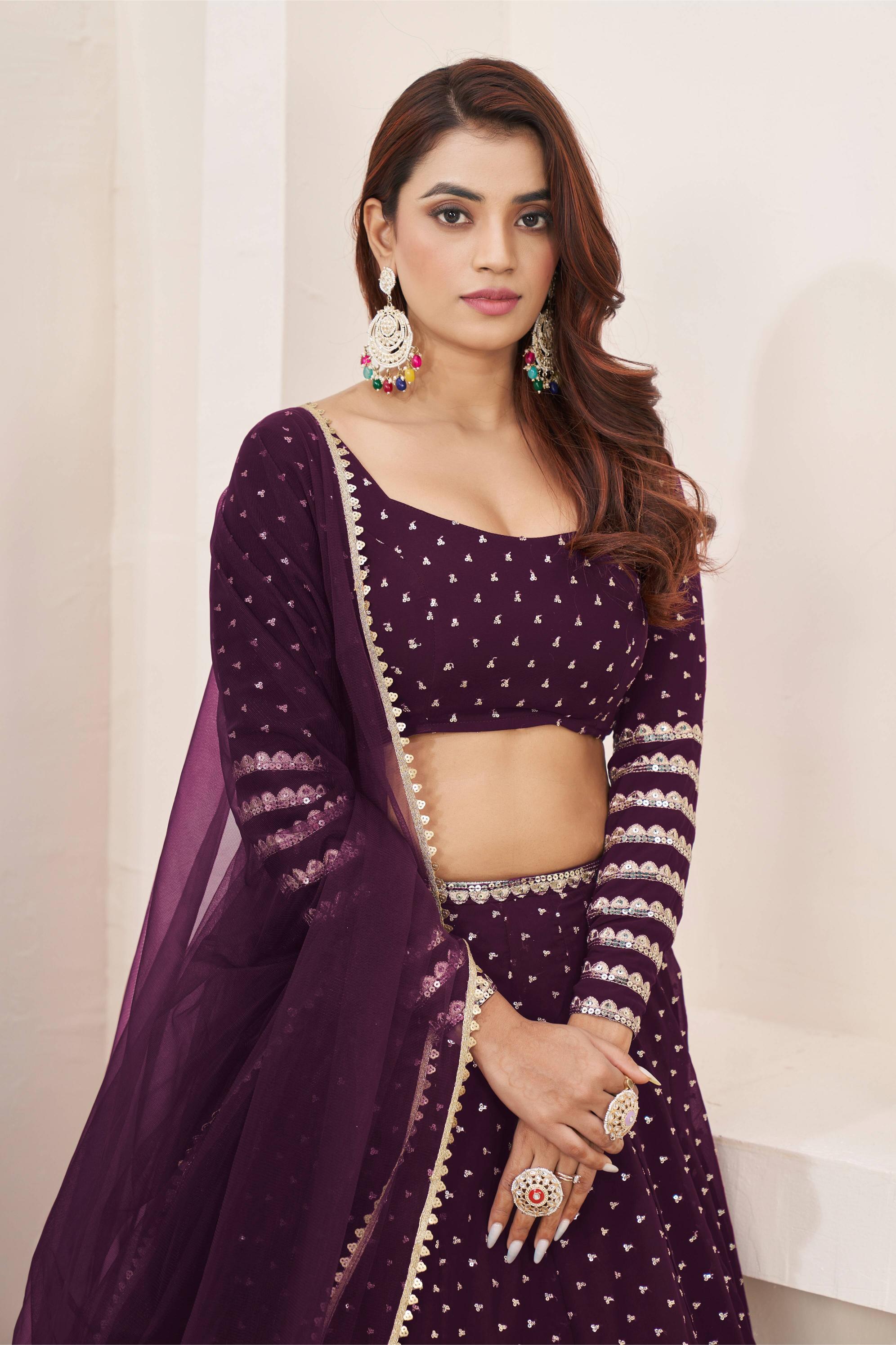 Wine Georgette Lehenga Choli With Dupatta — alternate view