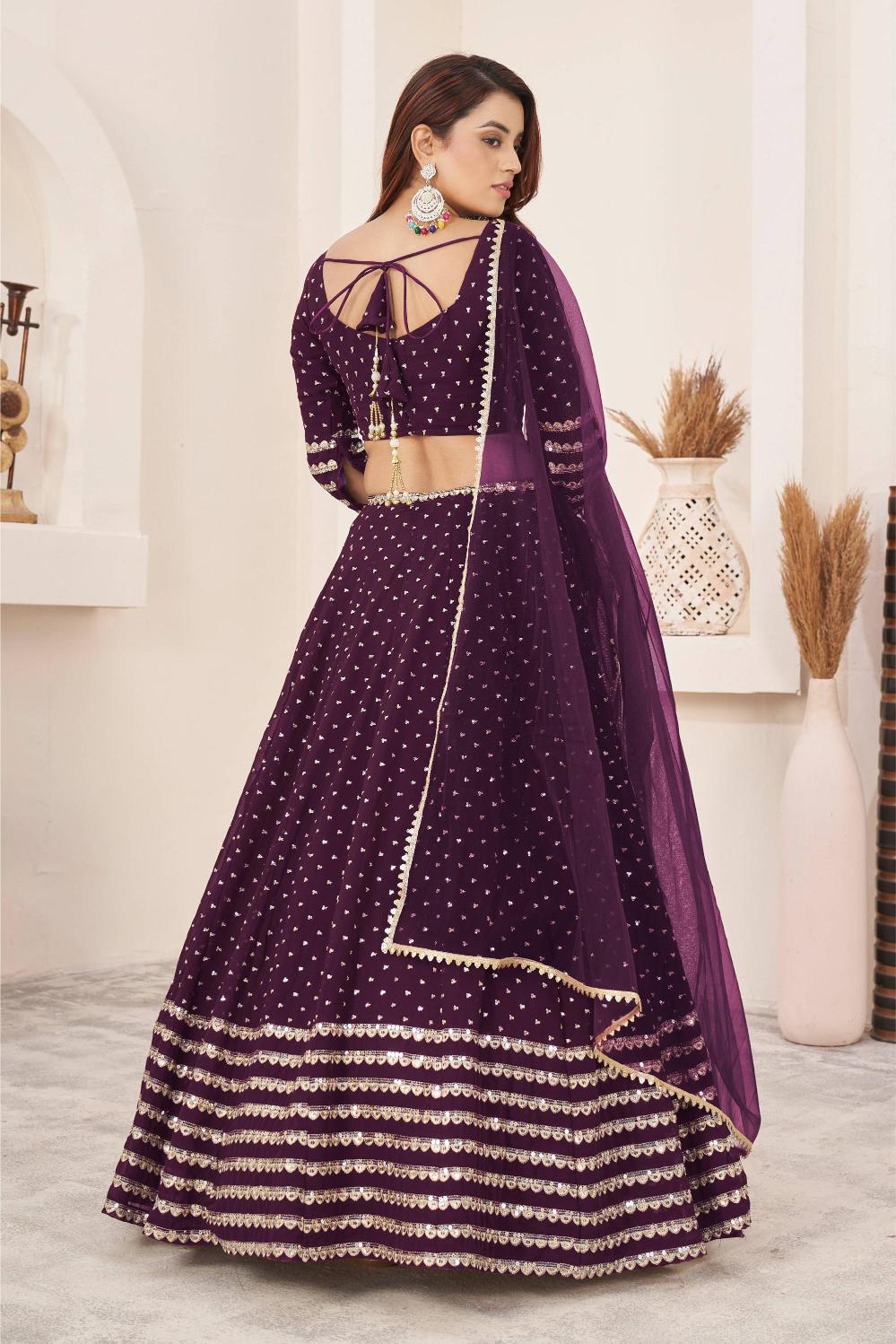 Wine Georgette Lehenga Choli With Dupatta