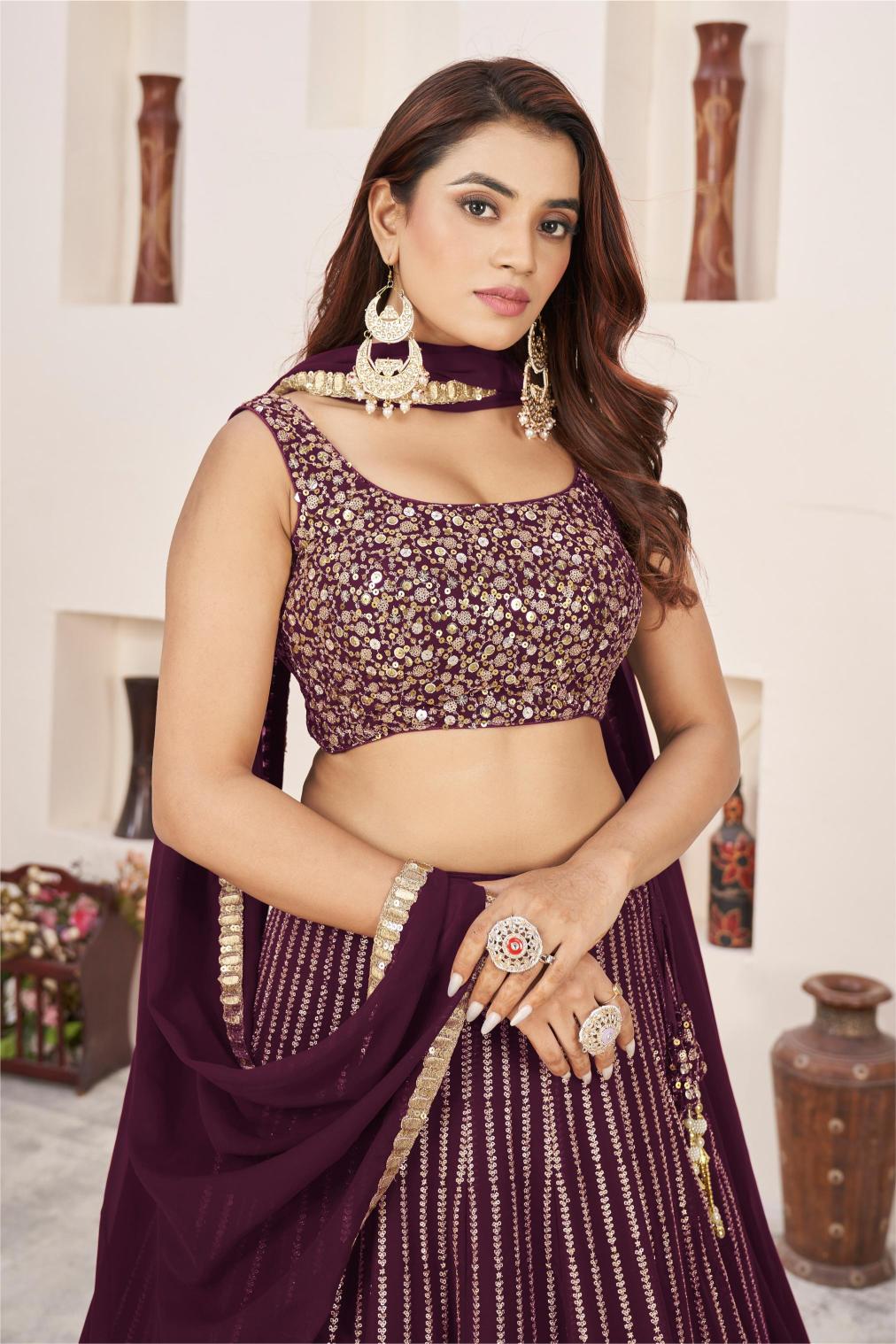 Wine Georgette Lehenga Choli With Dupatta — alternate view
