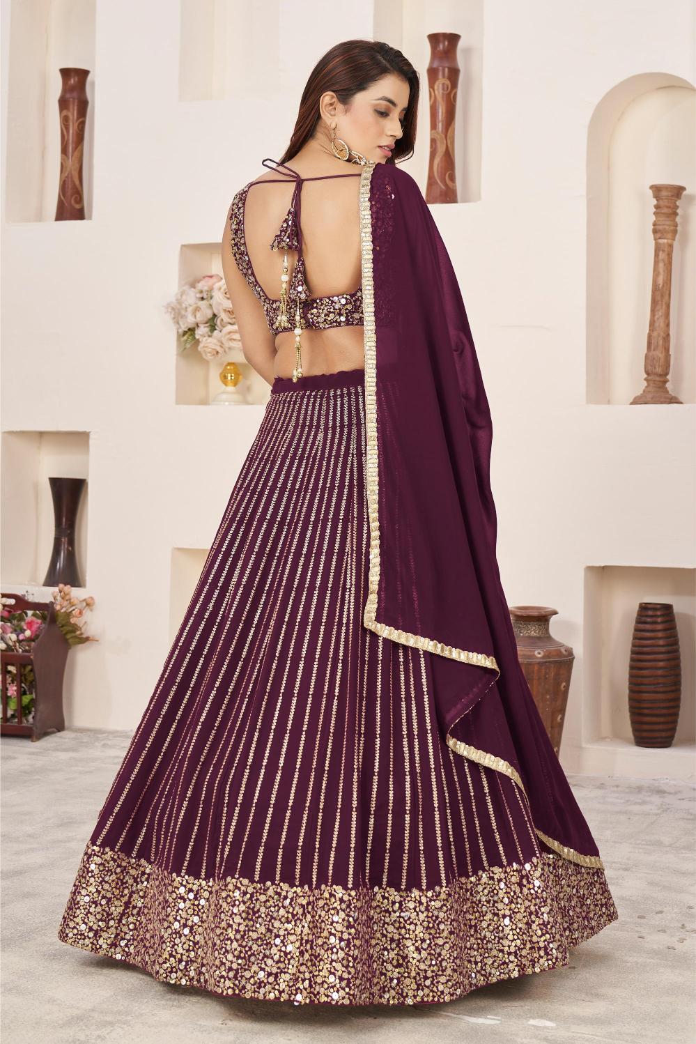 Wine Georgette Lehenga Choli With Dupatta