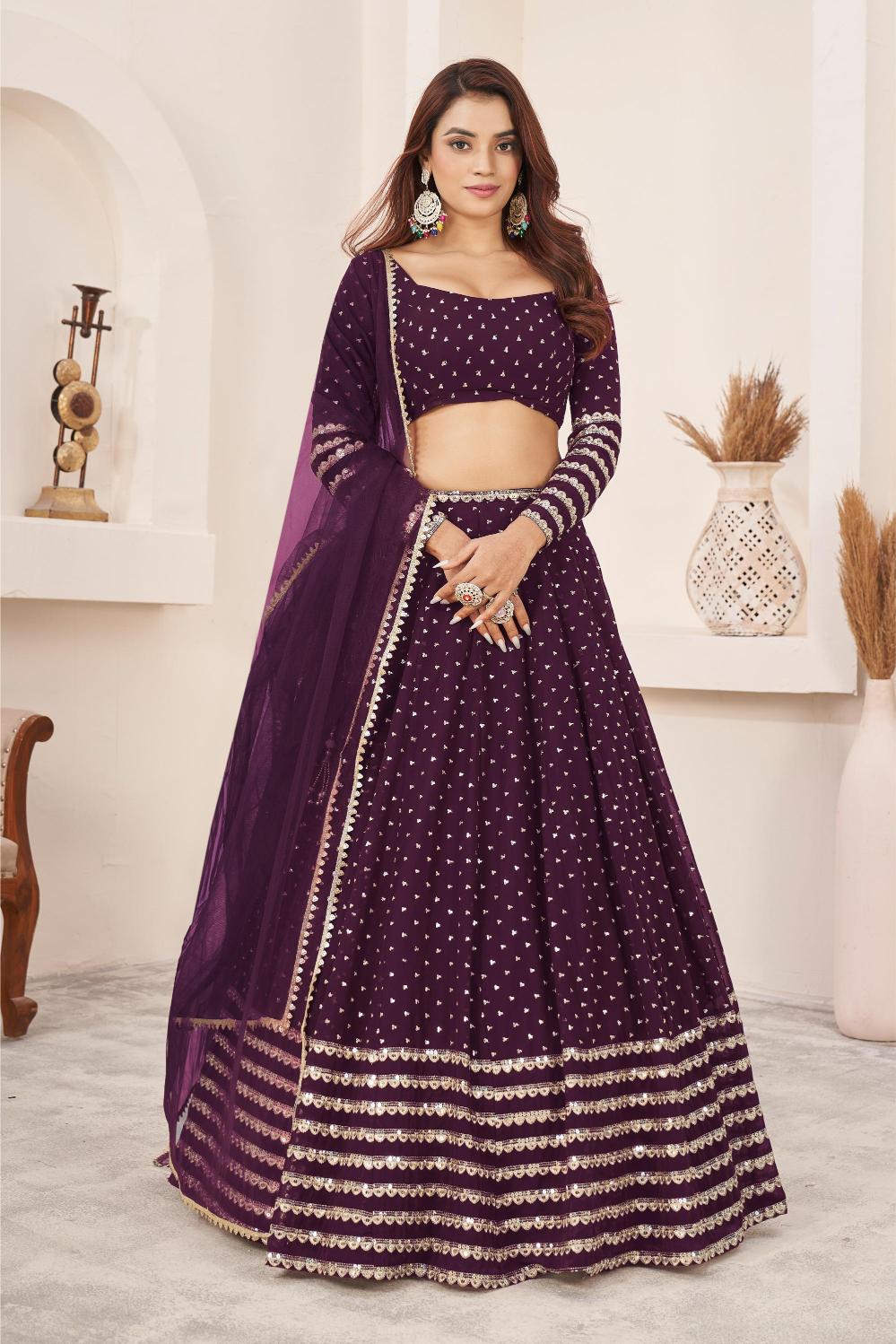Wine Georgette Lehenga Choli With Dupatta
