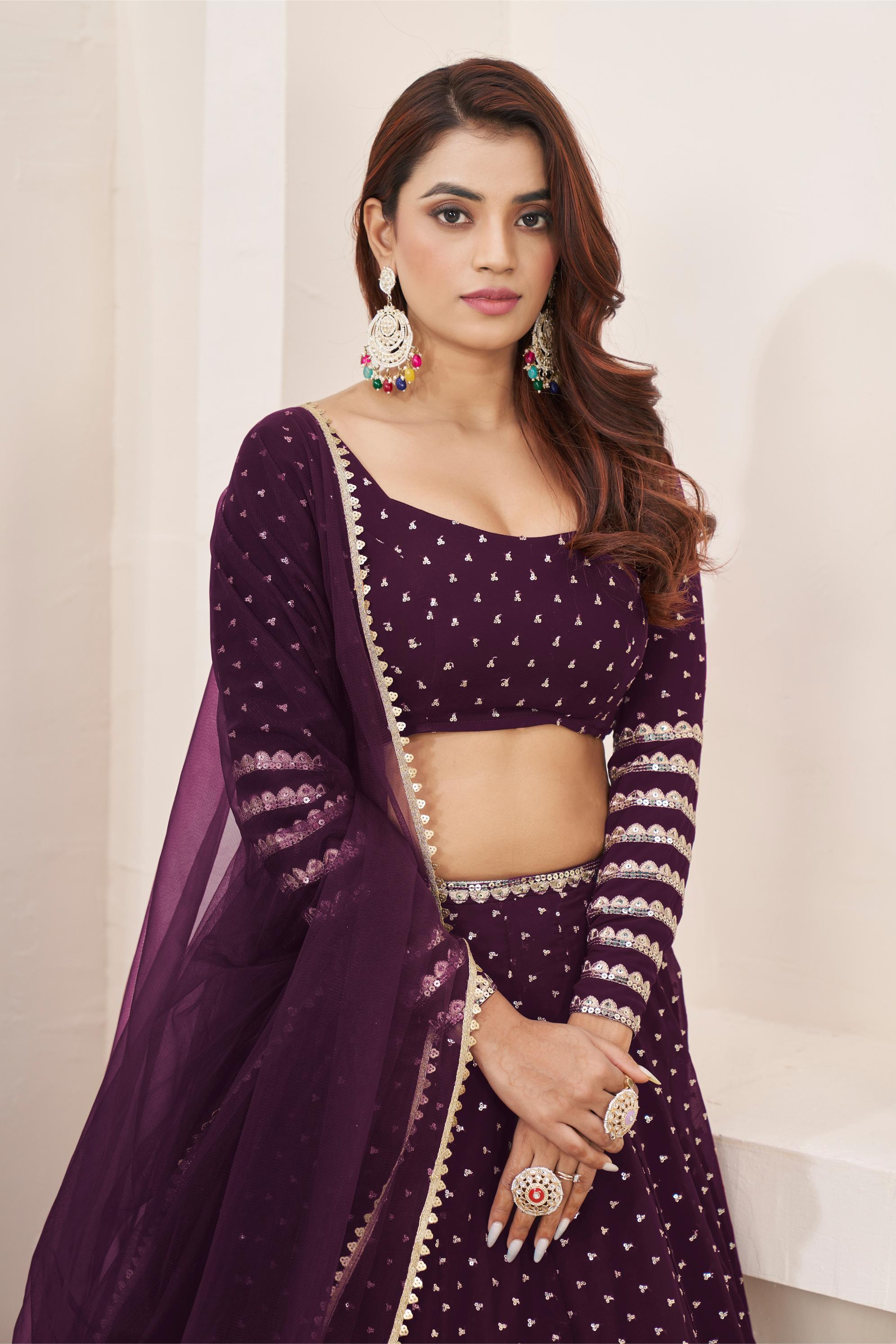 Wine Georgette Lehenga Choli With Dupatta — alternate view
