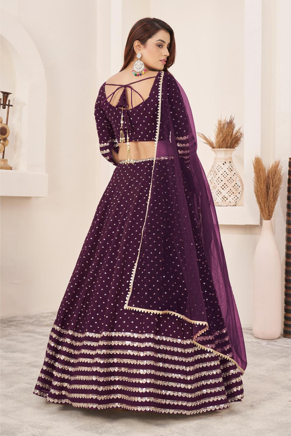 Wine Georgette Lehenga Choli With Dupatta
