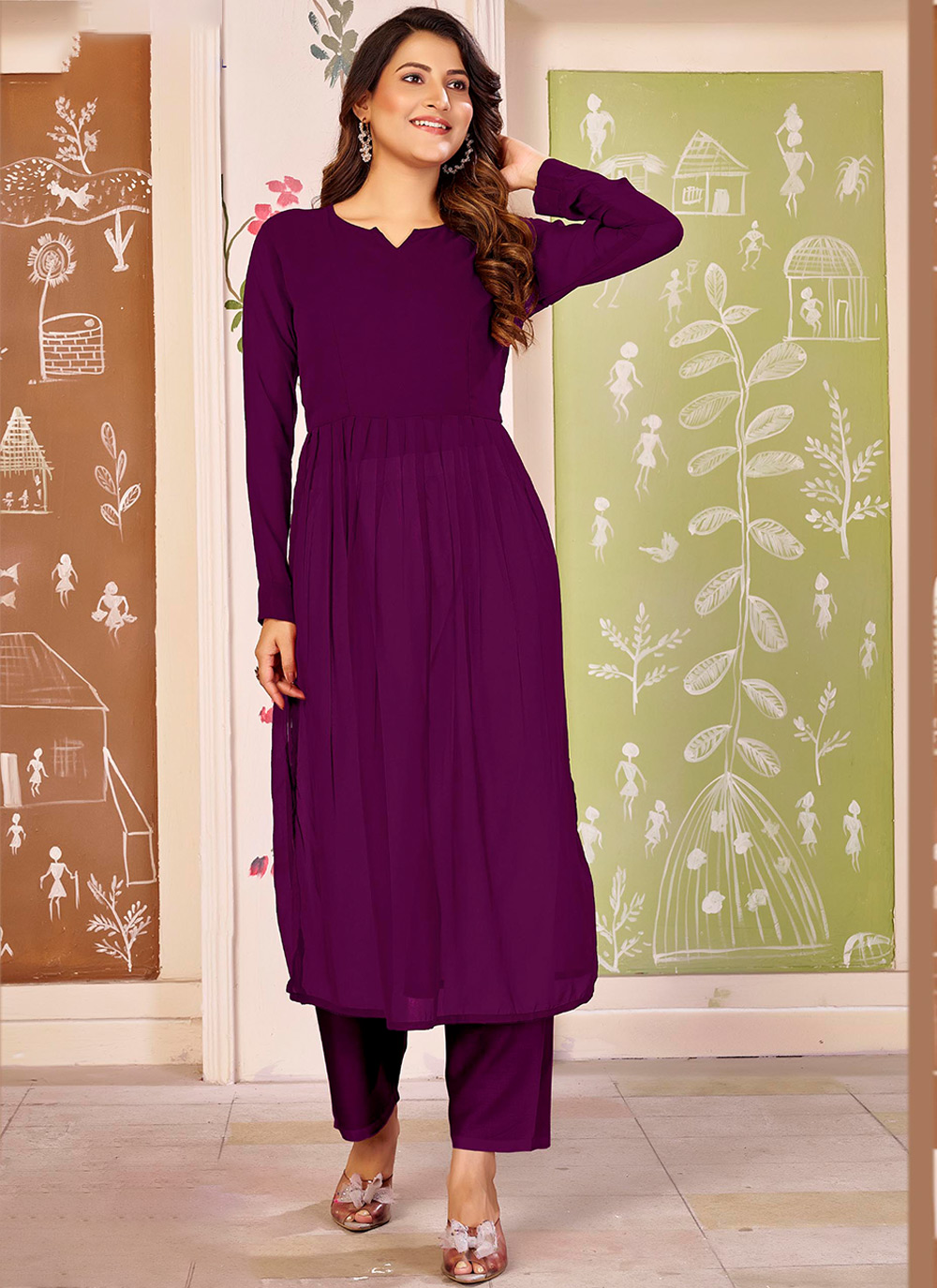 Wine Georgette Nayra Style Kurti
