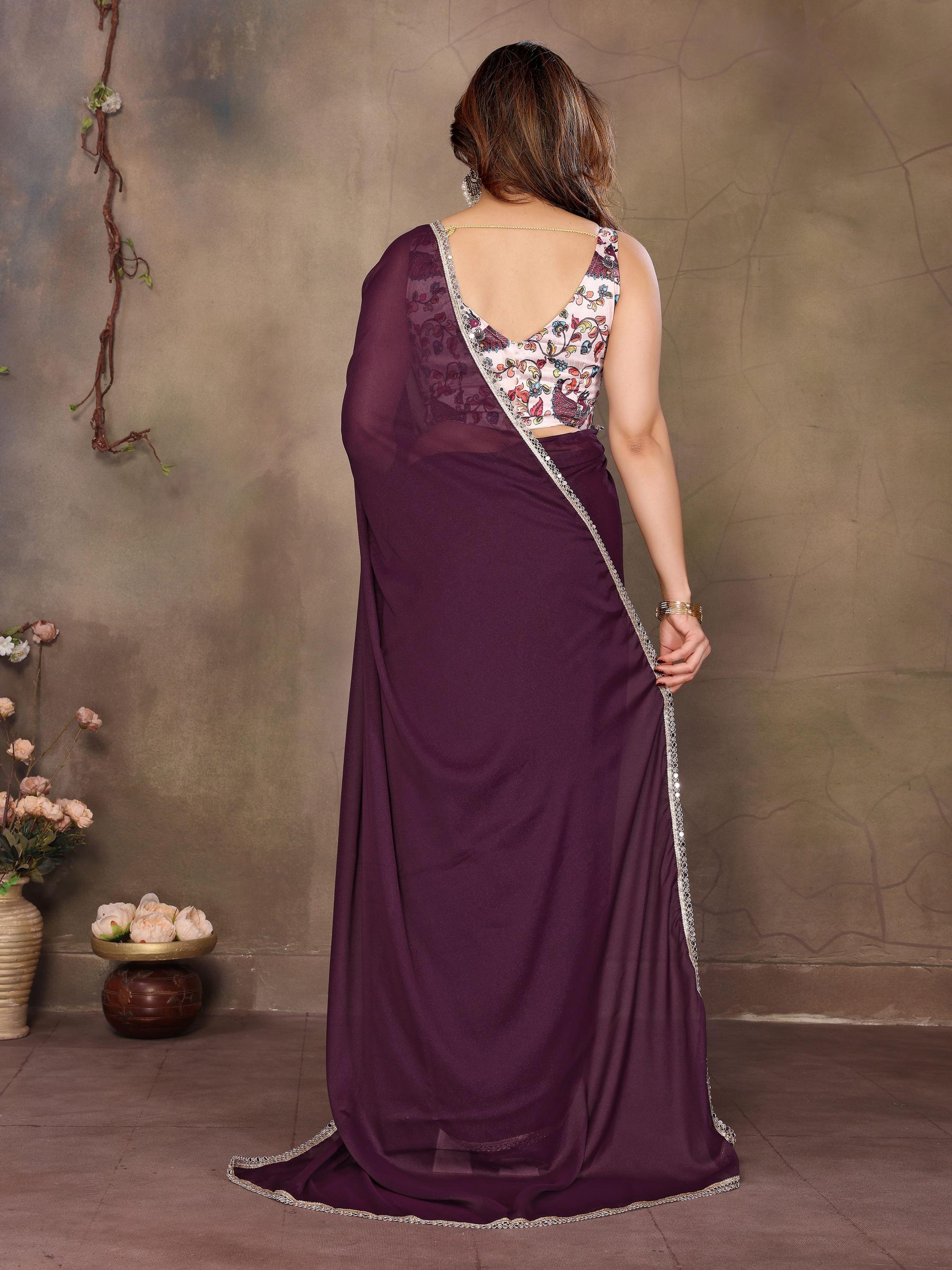 Wine Georgette Saree — alternate view