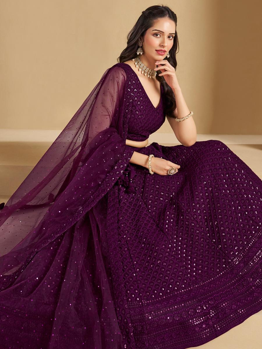 Wine Georgette Sequins Embroidered Lehenga Choli — alternate view