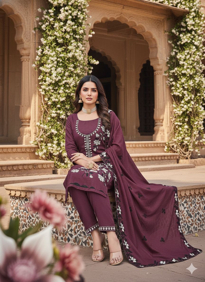 Wine Georgette Swarovski Embroidered Salwar Suit — alternate view