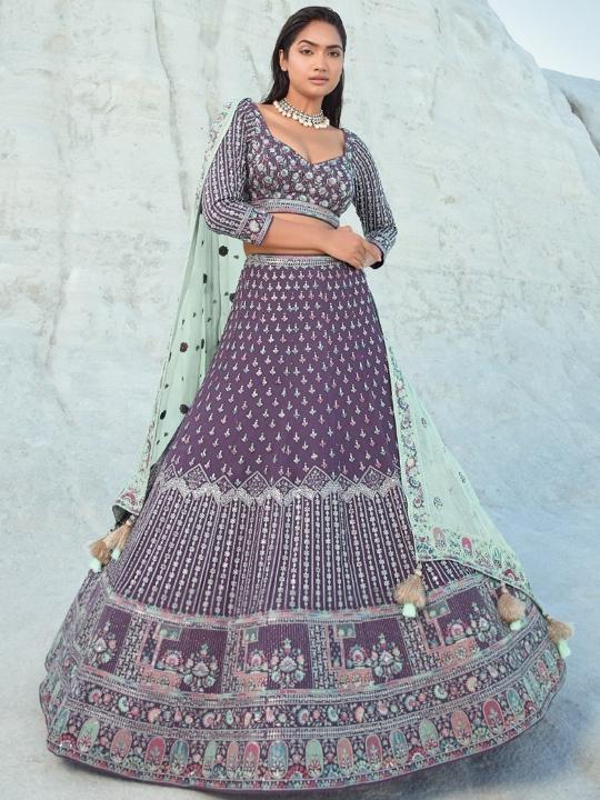 Wine Georgette Umbrella Lehenga