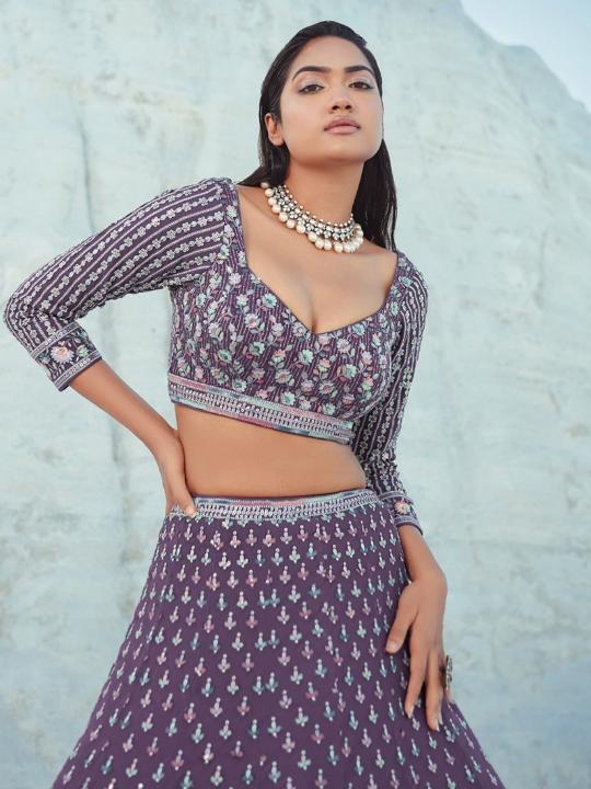 Wine Georgette Umbrella Lehenga — alternate view