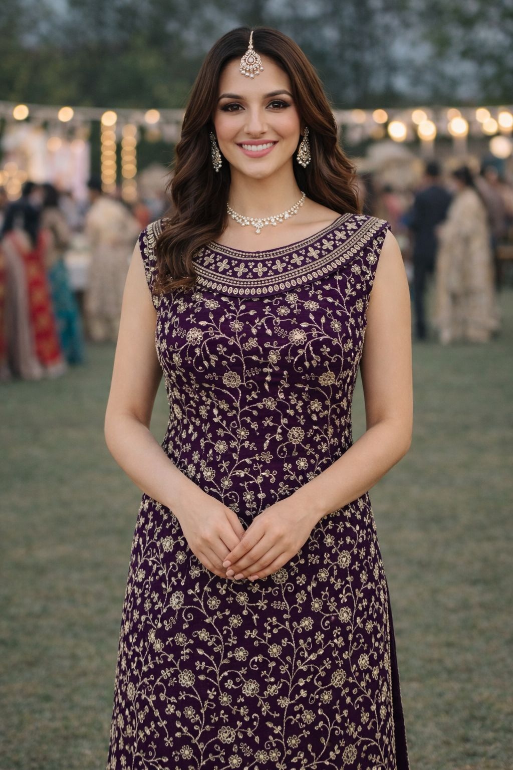 Wine Georgette Zardosi Embroidered Regal Palazzo Suit — alternate view