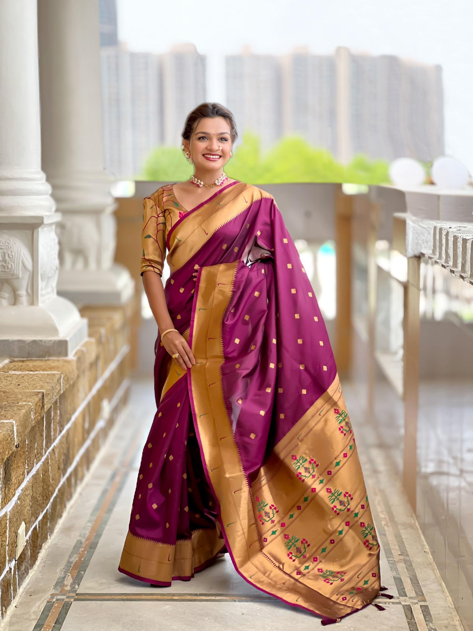 Wine Gold Paithani Silk Saree