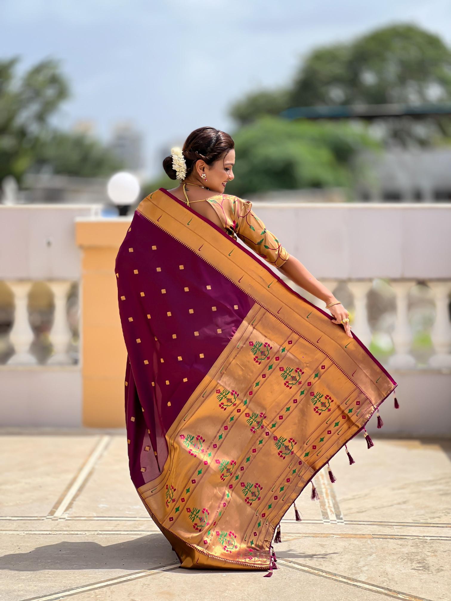 Wine Gold Paithani Silk Saree — alternate view