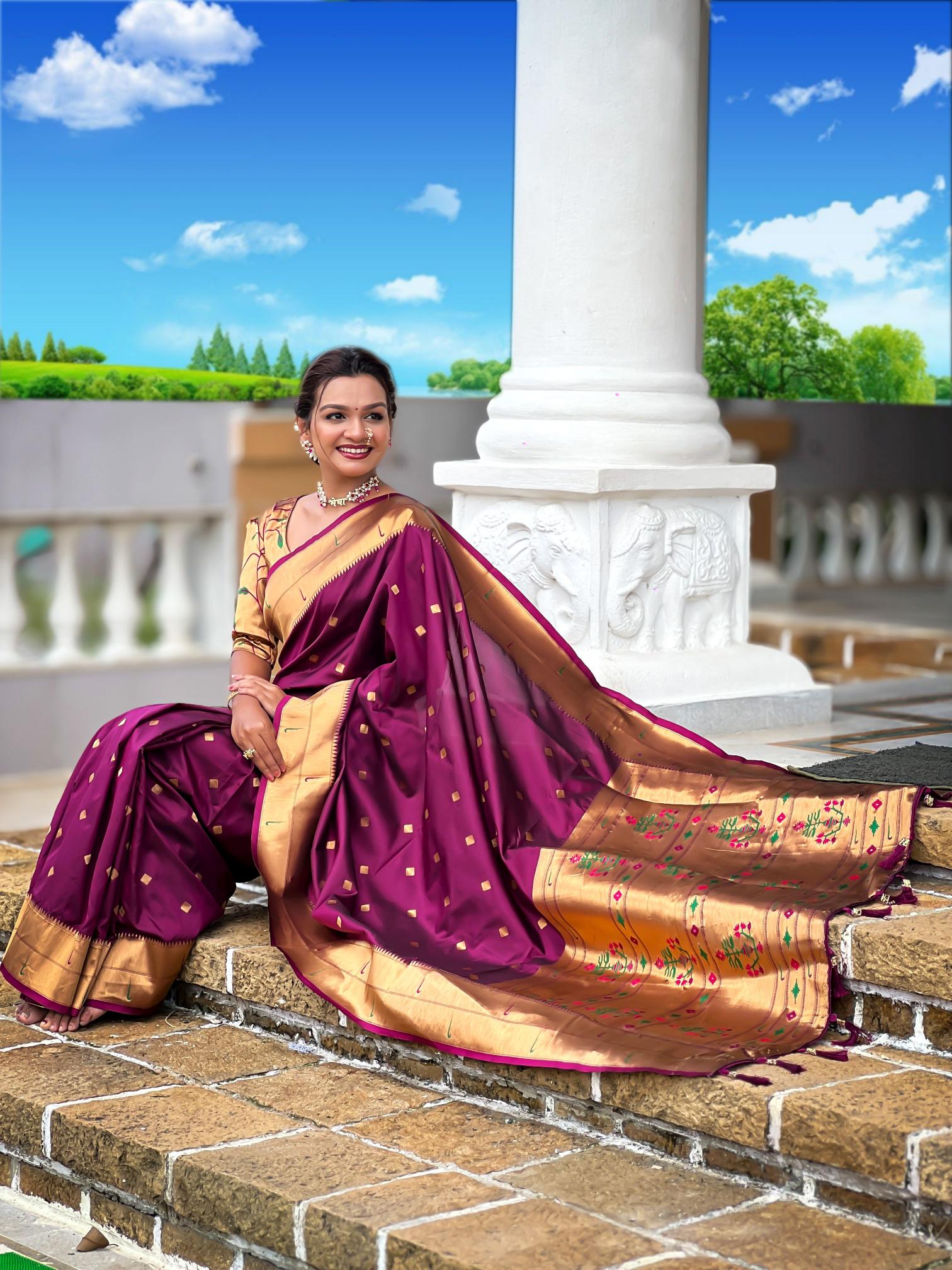 Wine Gold Paithani Silk Saree