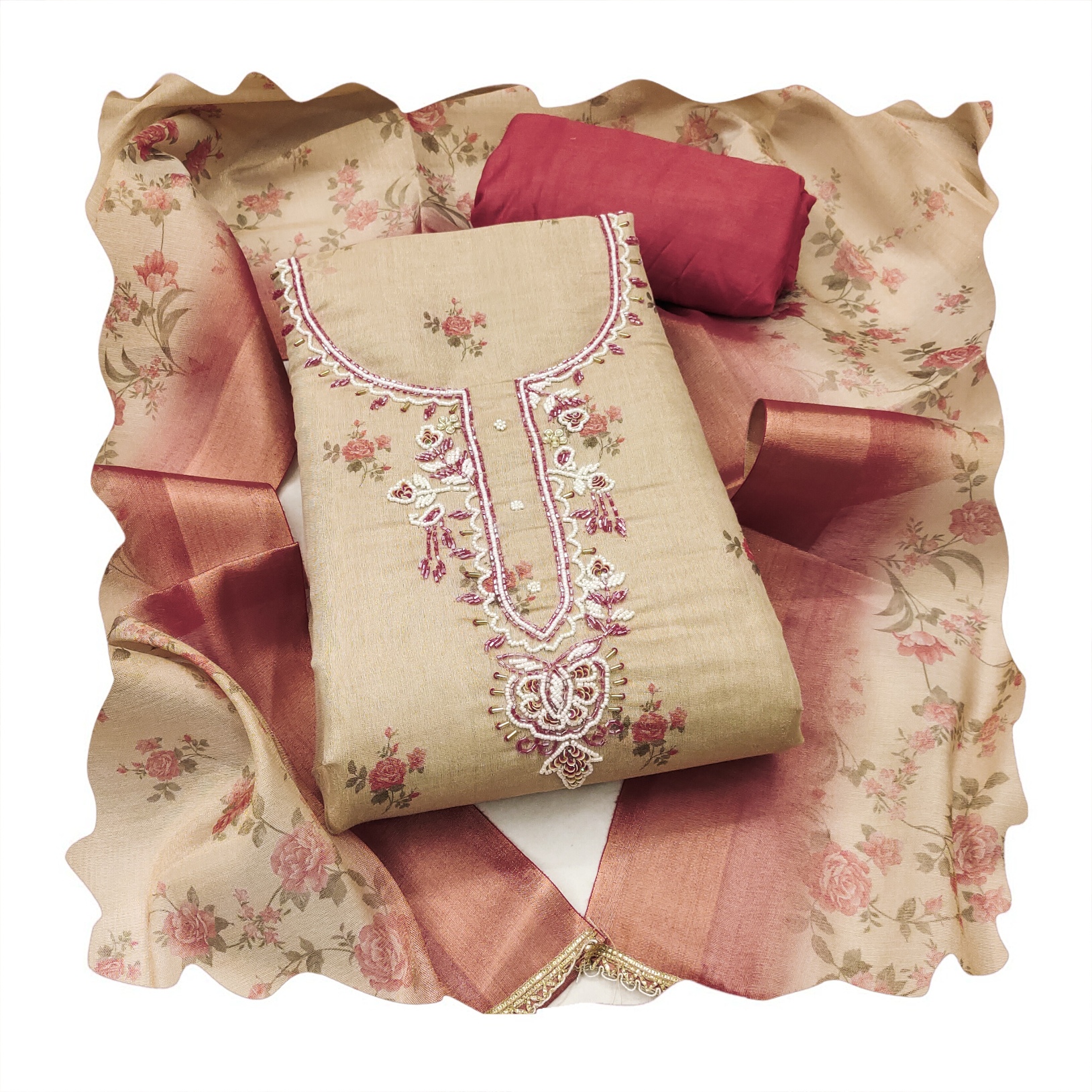 Wine Heritage Linen Cotton Designer Printed Salwar Suit — alternate view