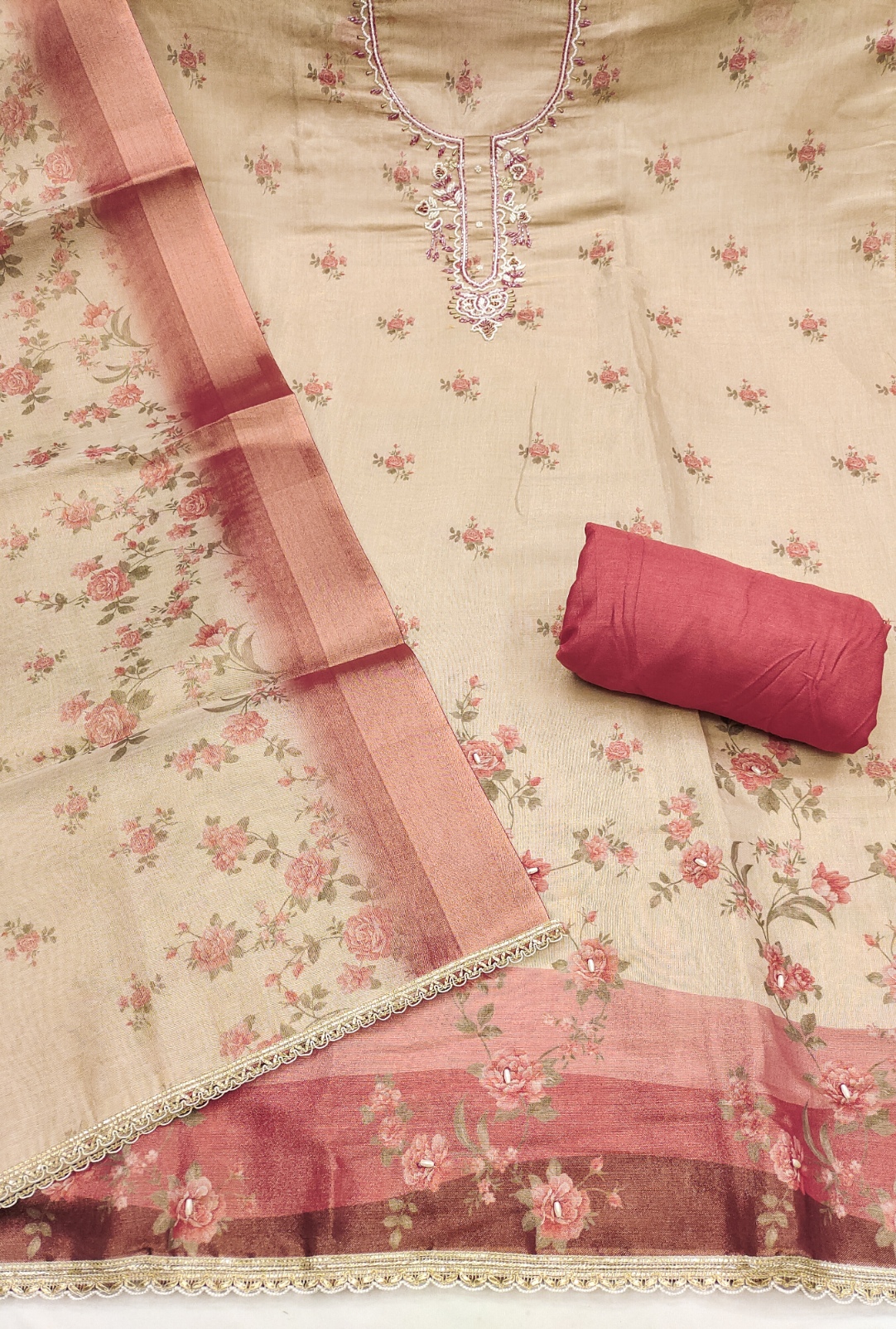 Wine Heritage Linen Cotton Designer Printed Salwar Suit