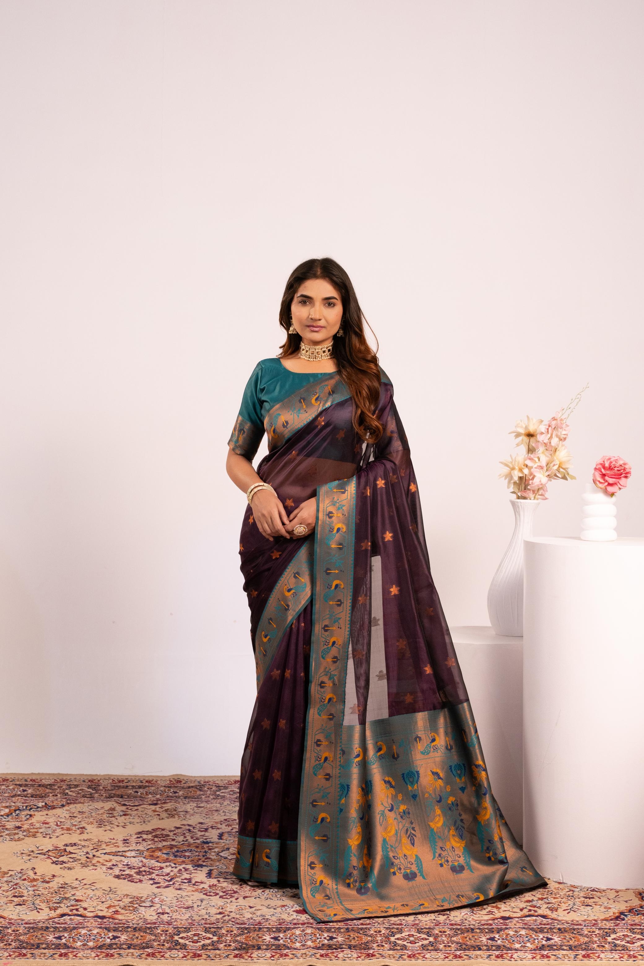 Wine Heritage Paithani Tissue Silk Saree