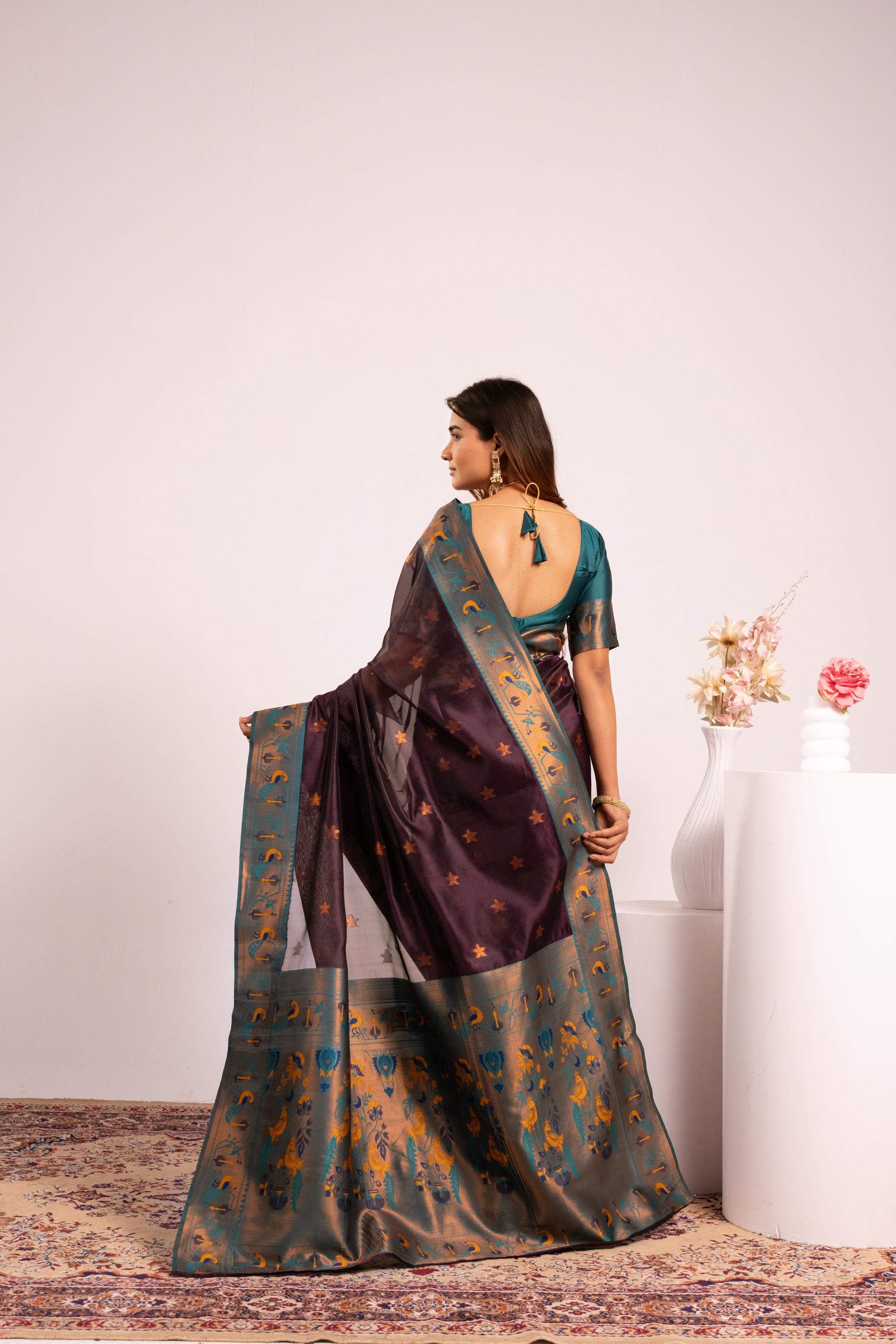 Wine Heritage Paithani Tissue Silk Saree — alternate view