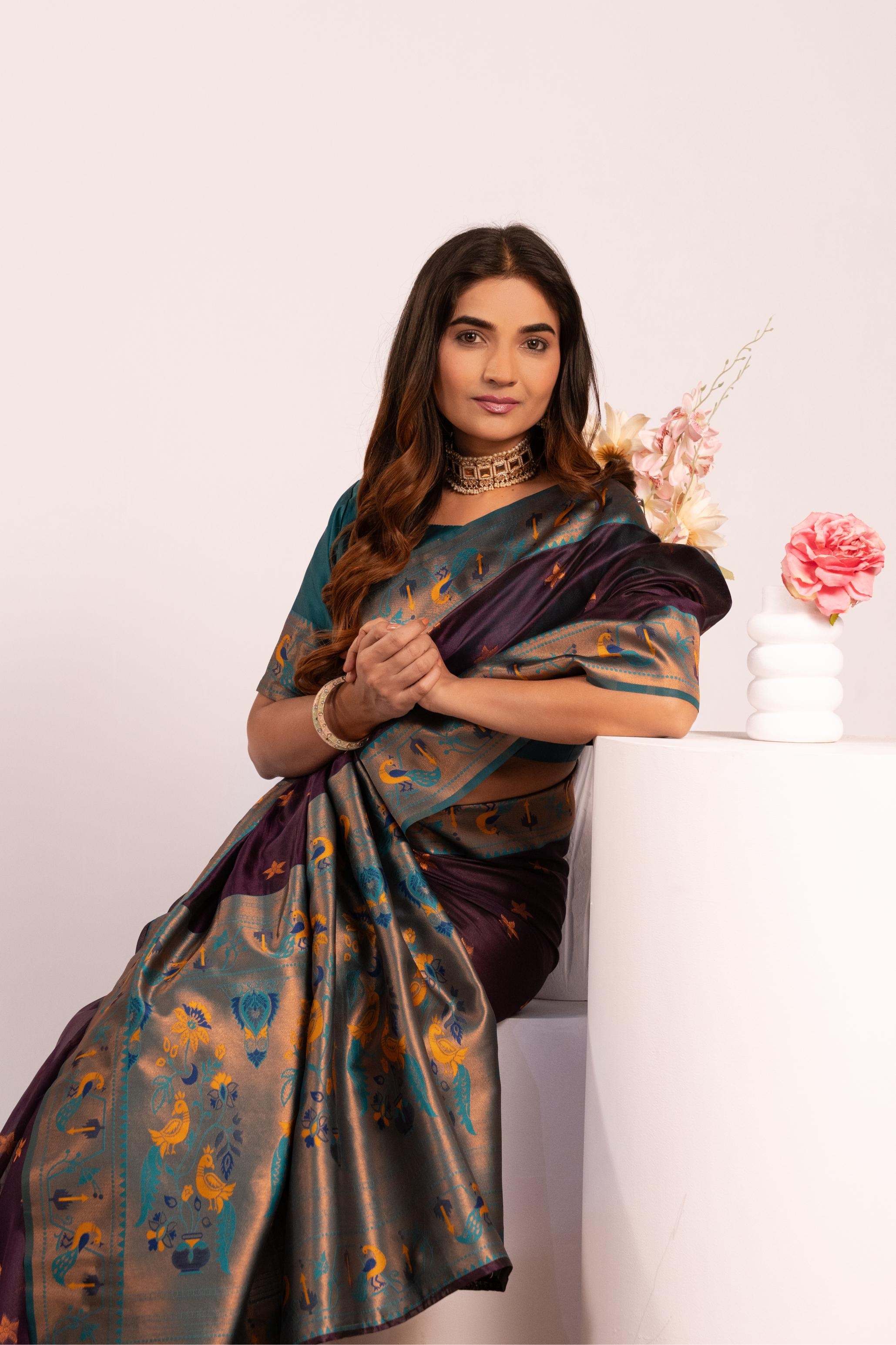 Wine Heritage Paithani Tissue Silk Saree