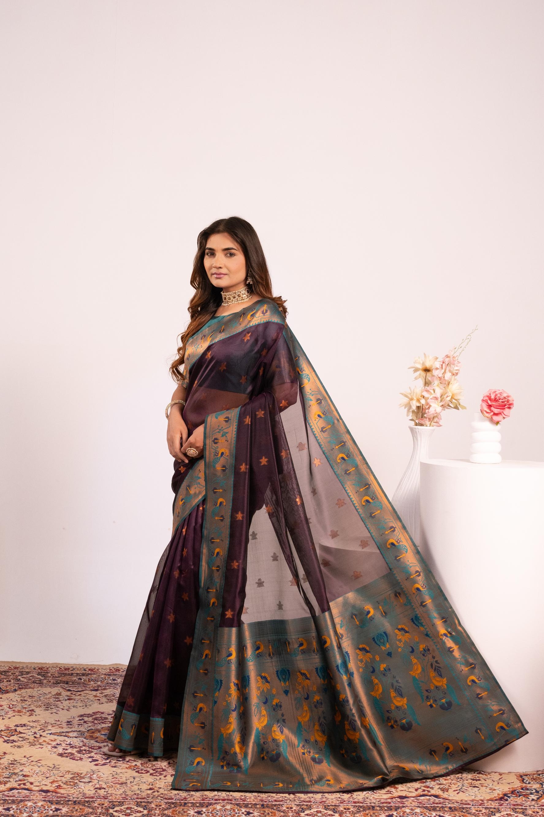 Wine Heritage Paithani Tissue Silk Saree
