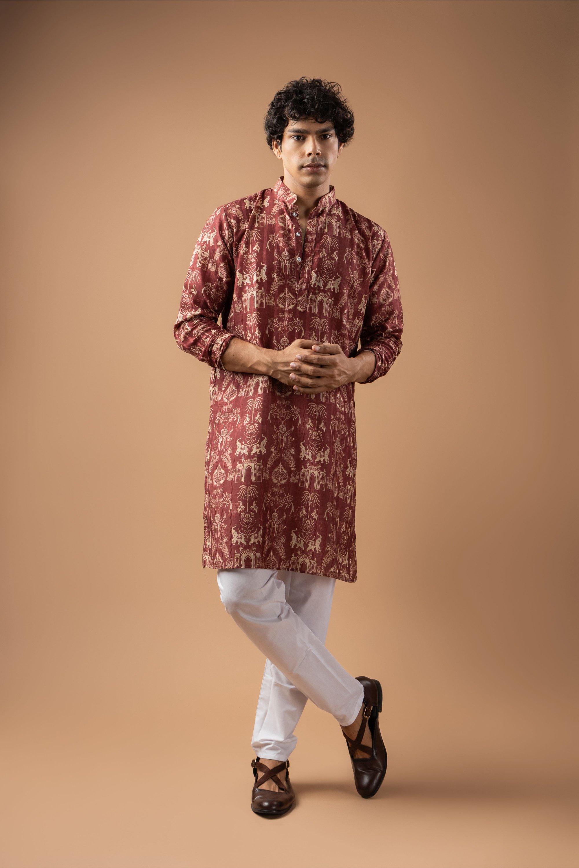 Wine Heritage Woven Art Silk Kurta Pyjama