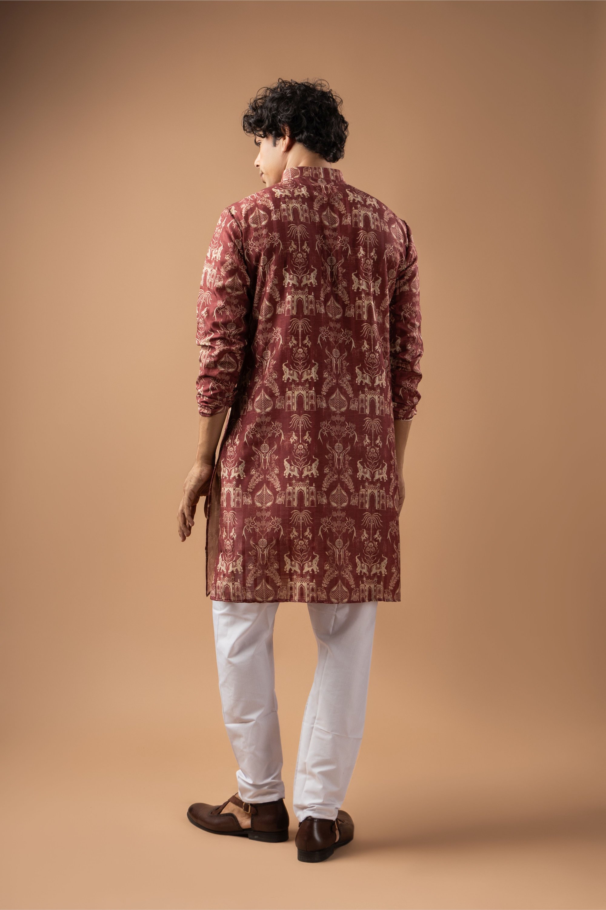 Wine Heritage Woven Art Silk Kurta Pyjama — alternate view