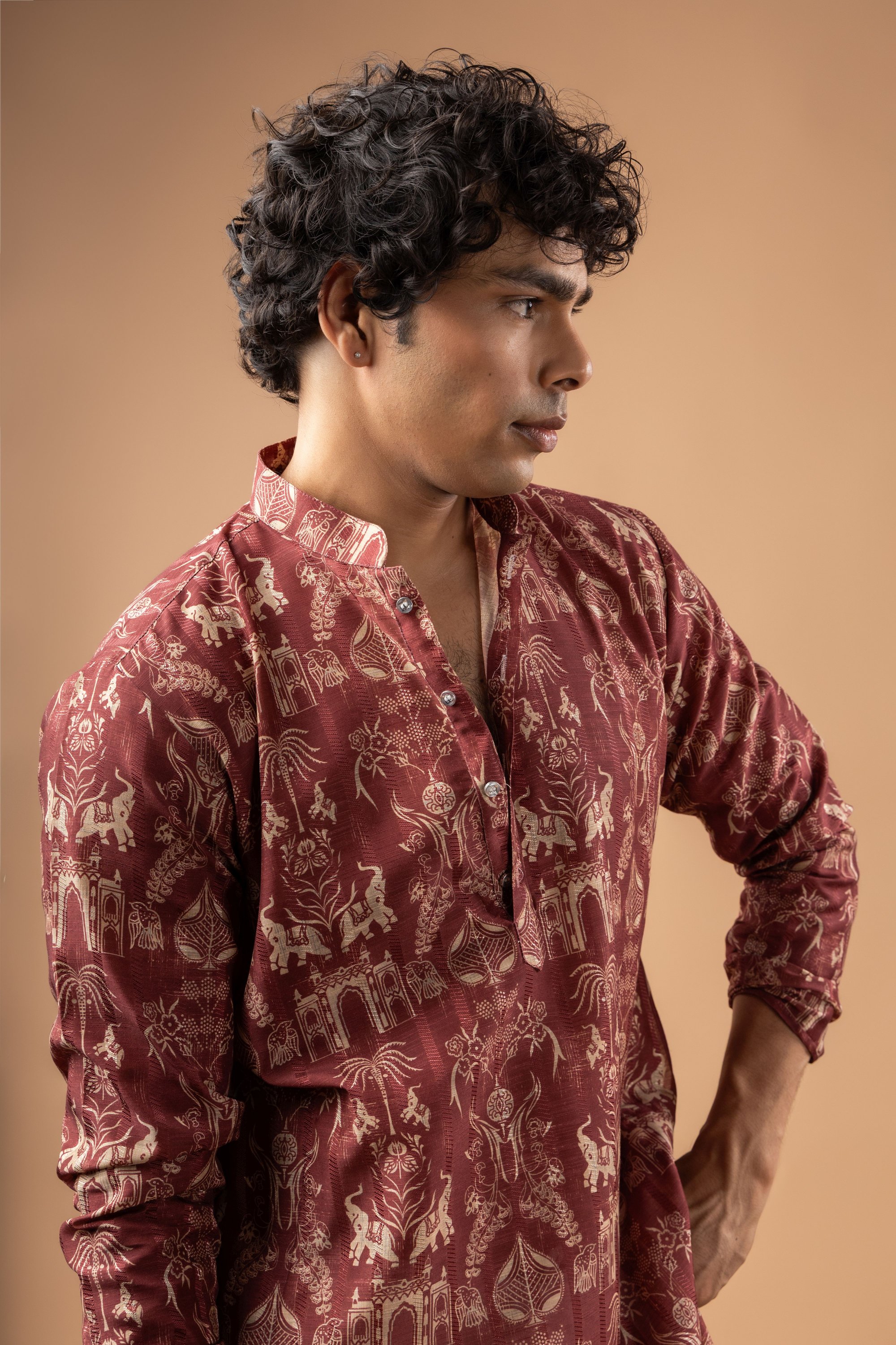 Wine Heritage Woven Art Silk Kurta Pyjama
