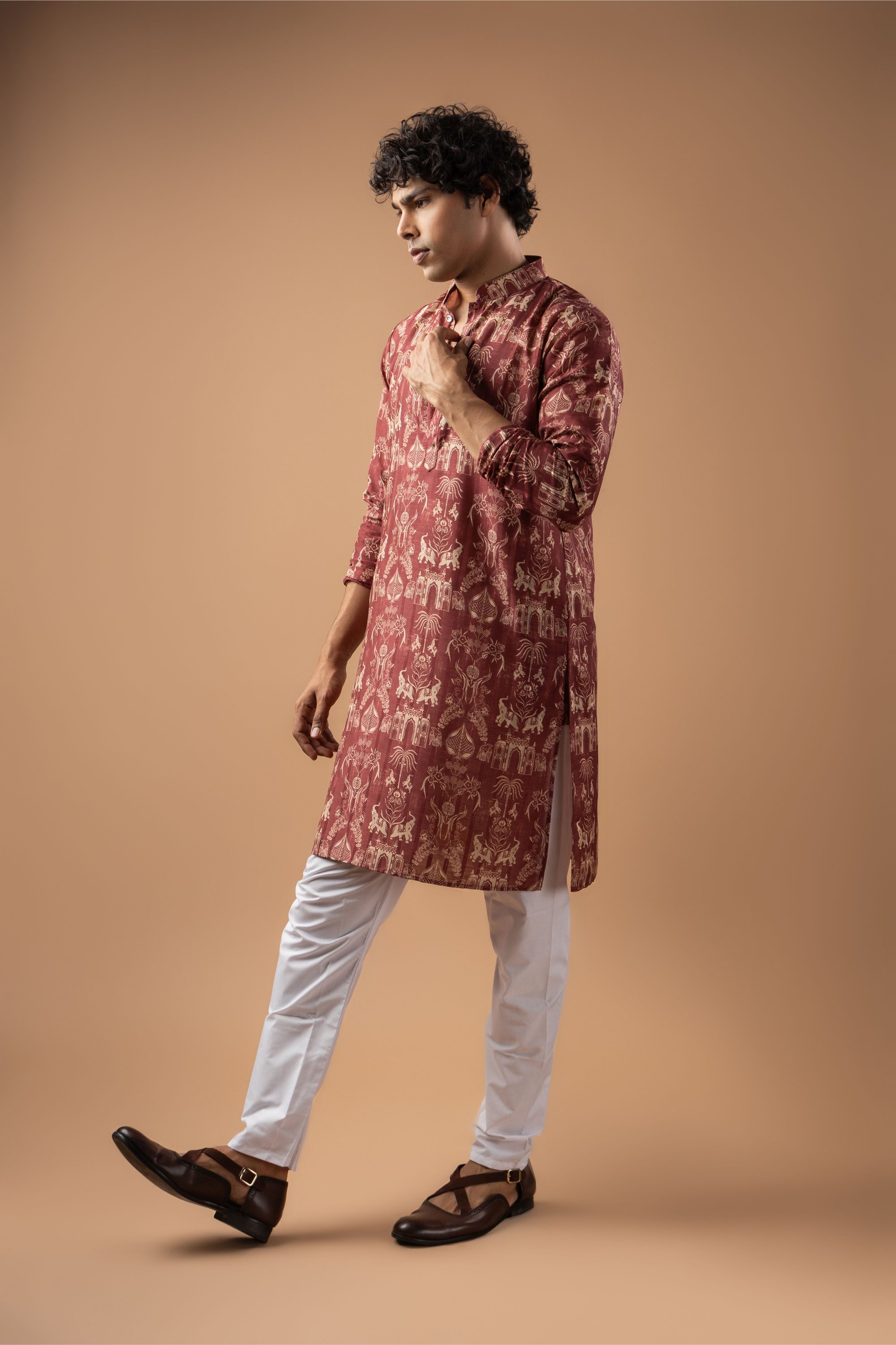Wine Heritage Woven Art Silk Kurta Pyjama