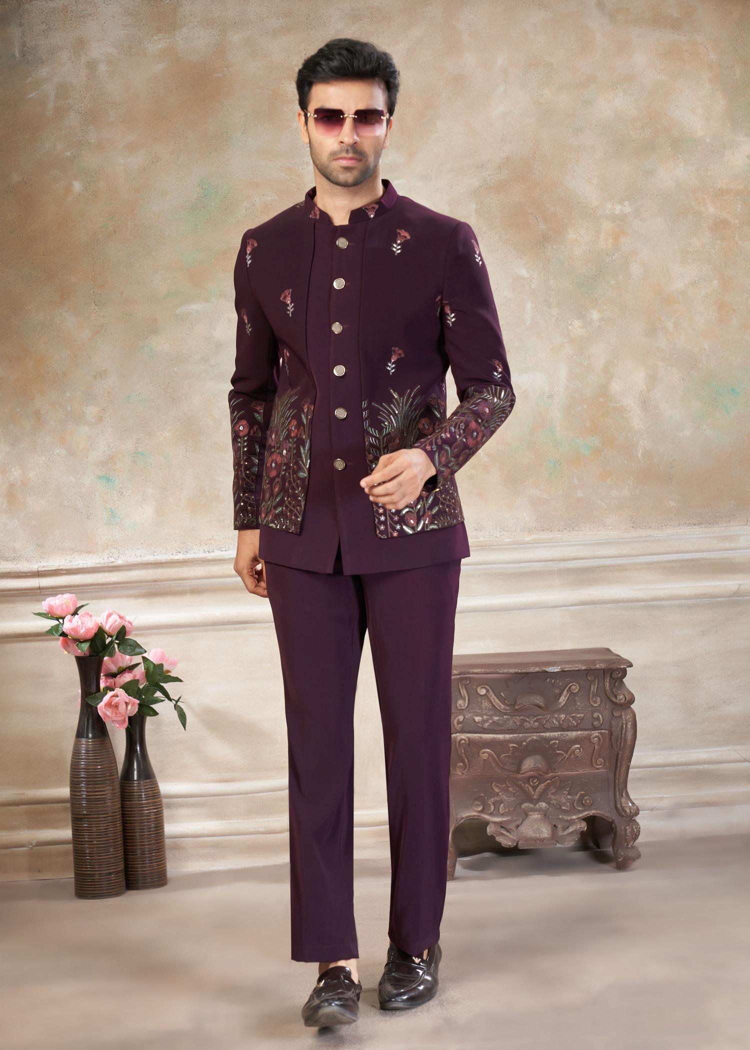 Wine Indo-Western Sherwani suit