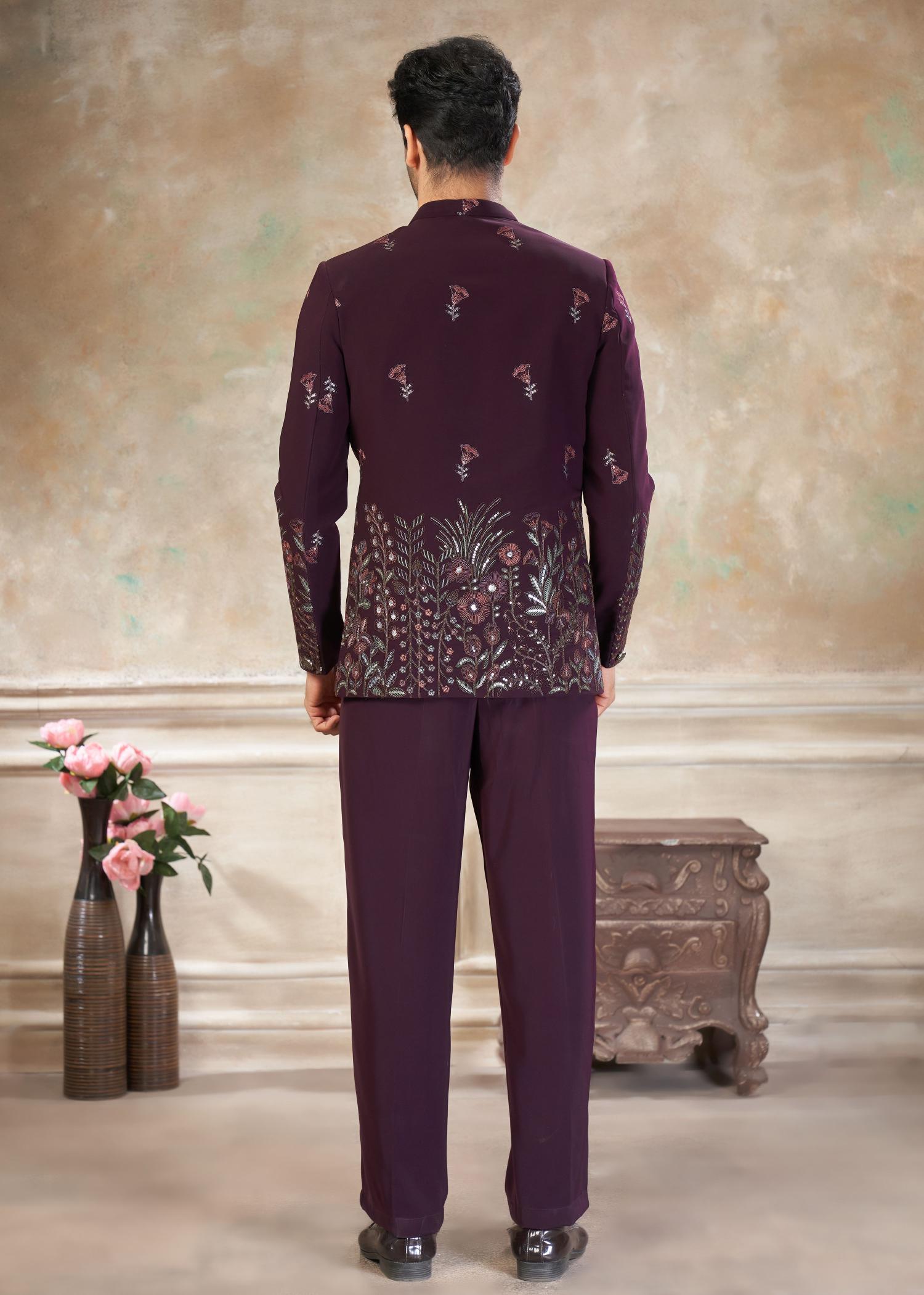 Wine Indo-Western Sherwani suit — alternate view