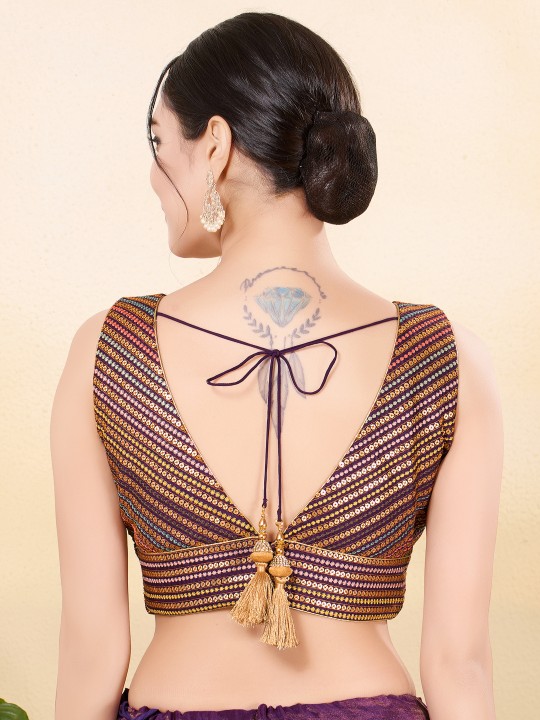 Wine Jain Silk Designer Blouse — alternate view