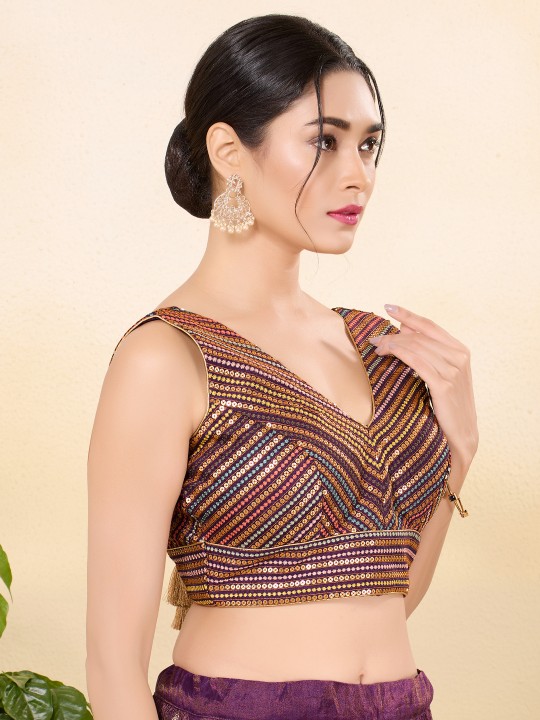 Wine Jain Silk Designer Blouse