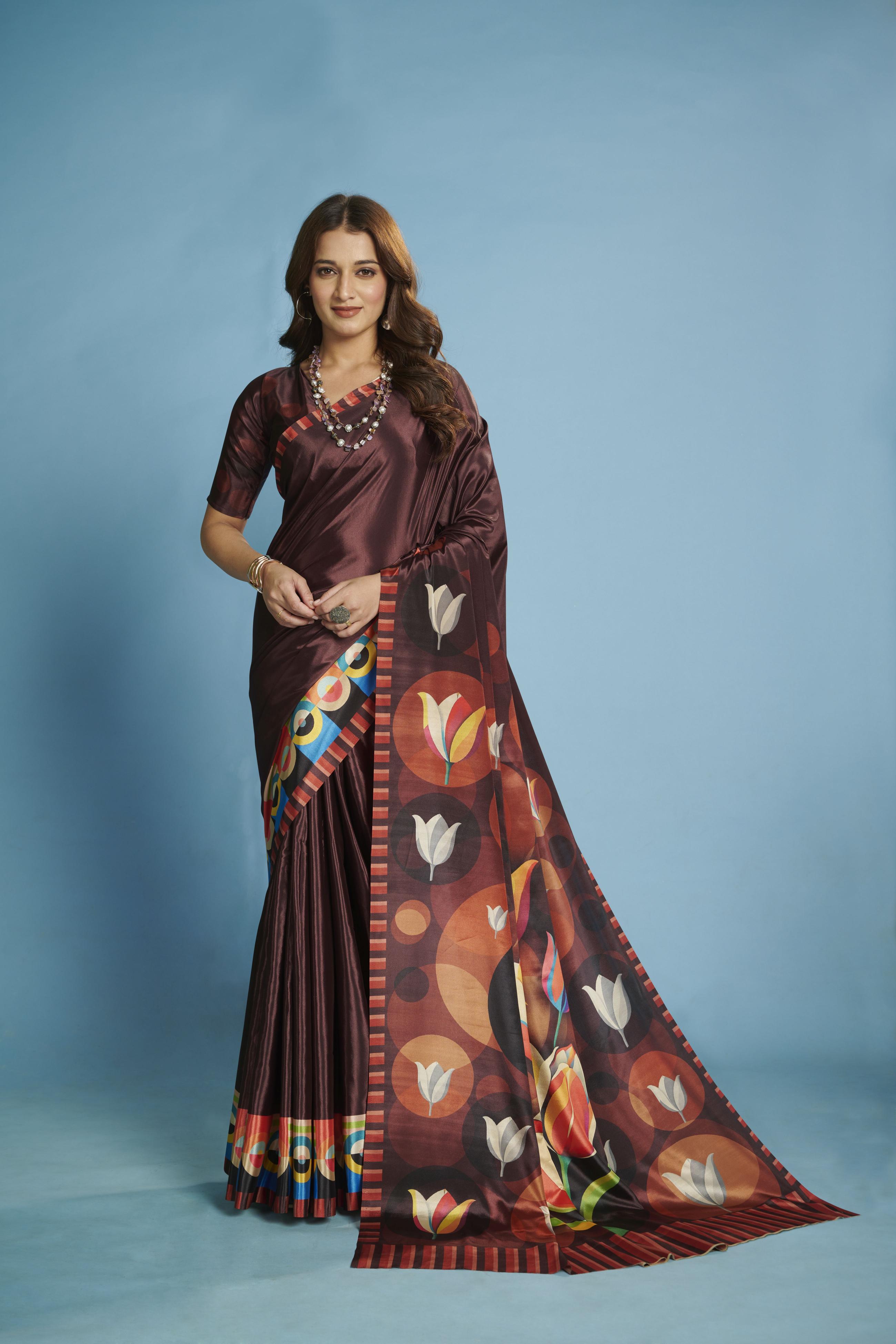 Wine Malai Crepe Silk Saree