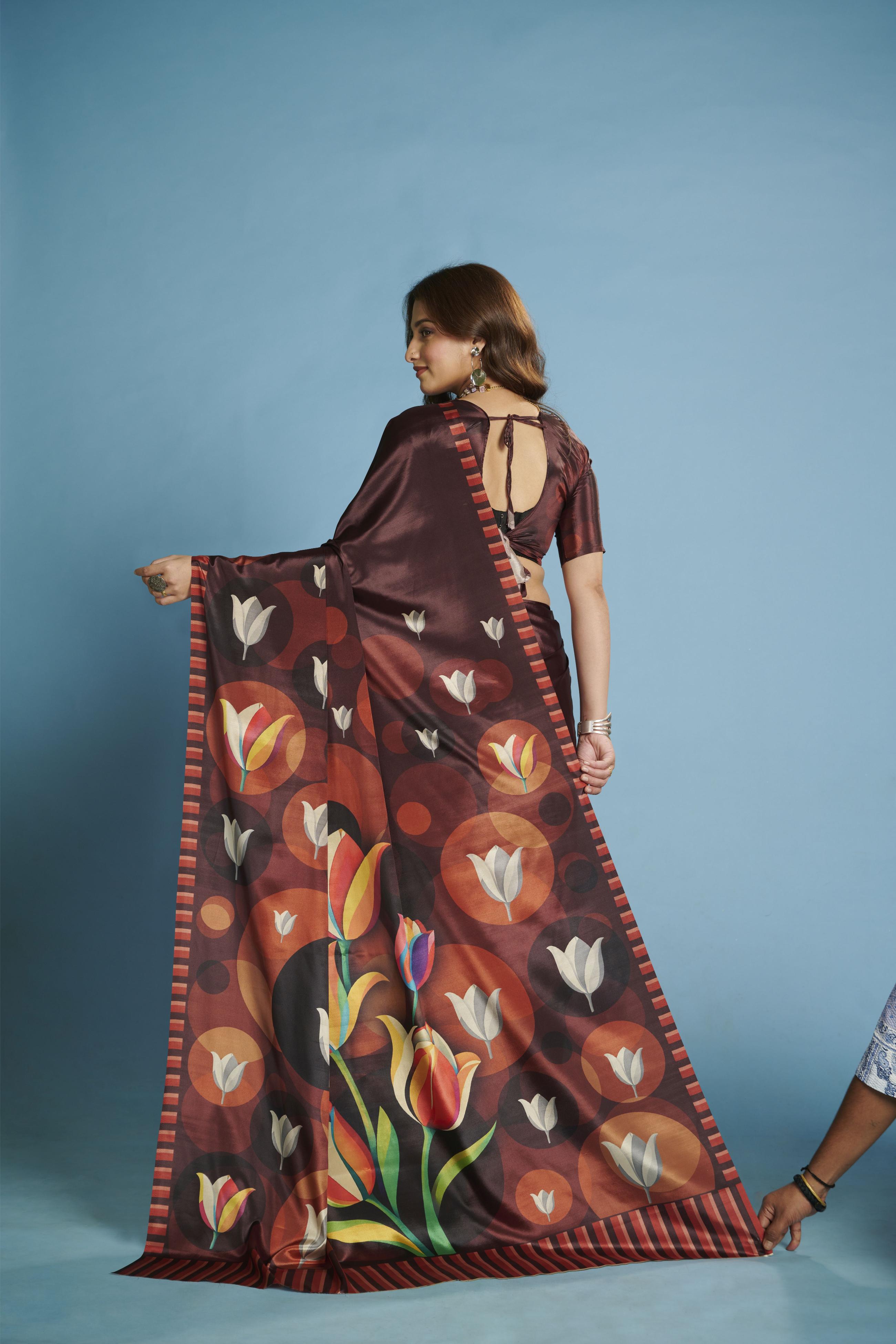 Wine Malai Crepe Silk Saree — alternate view