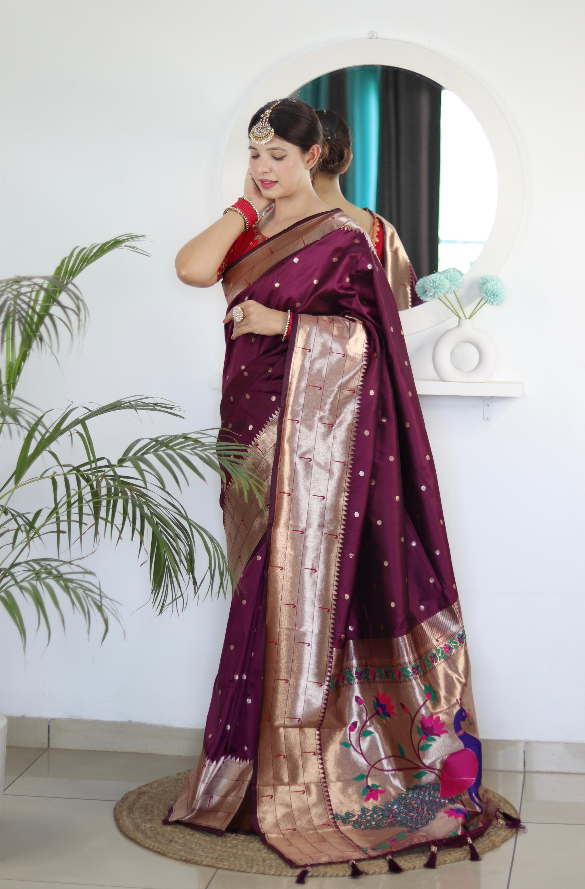 Wine Maroon Paithani Silk Saree