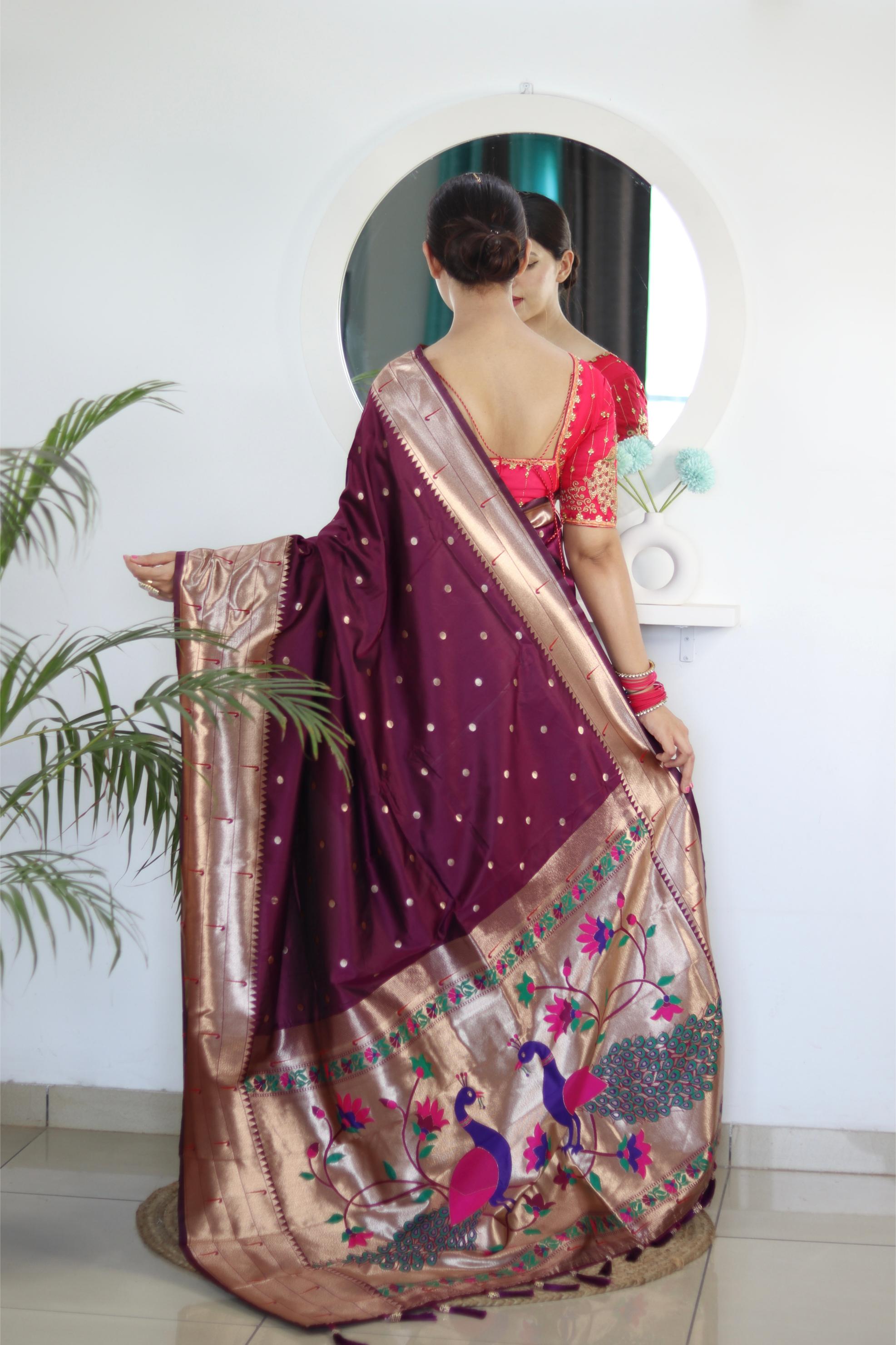 Wine Maroon Paithani Silk Saree — alternate view
