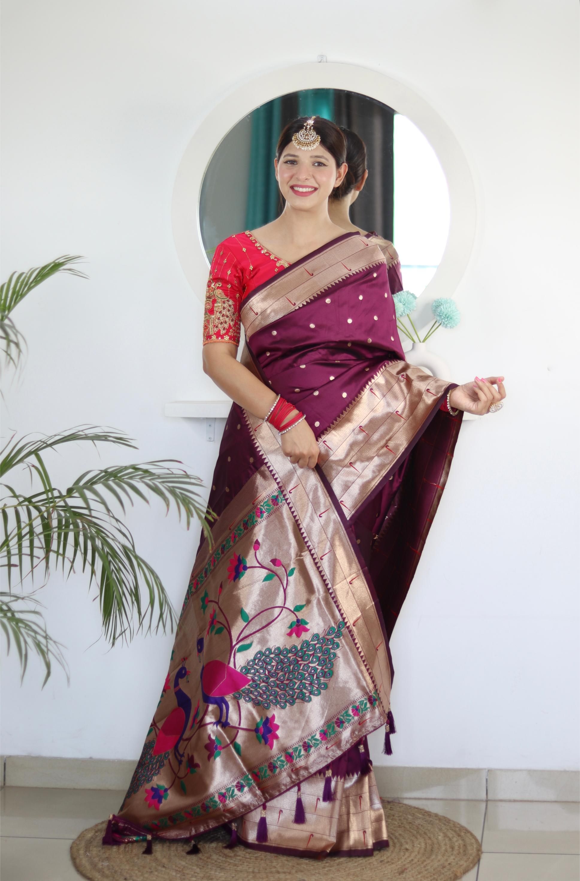 Wine Maroon Paithani Silk Saree