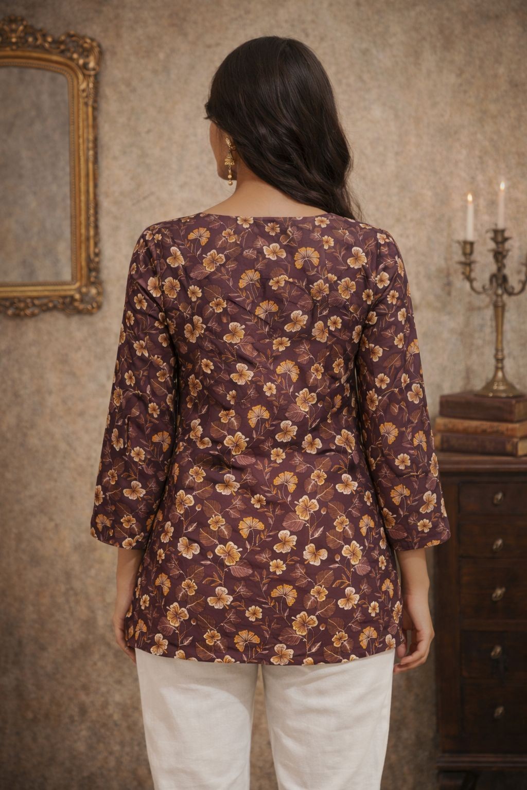 Wine Maslin Digital Printed Kurti — alternate view