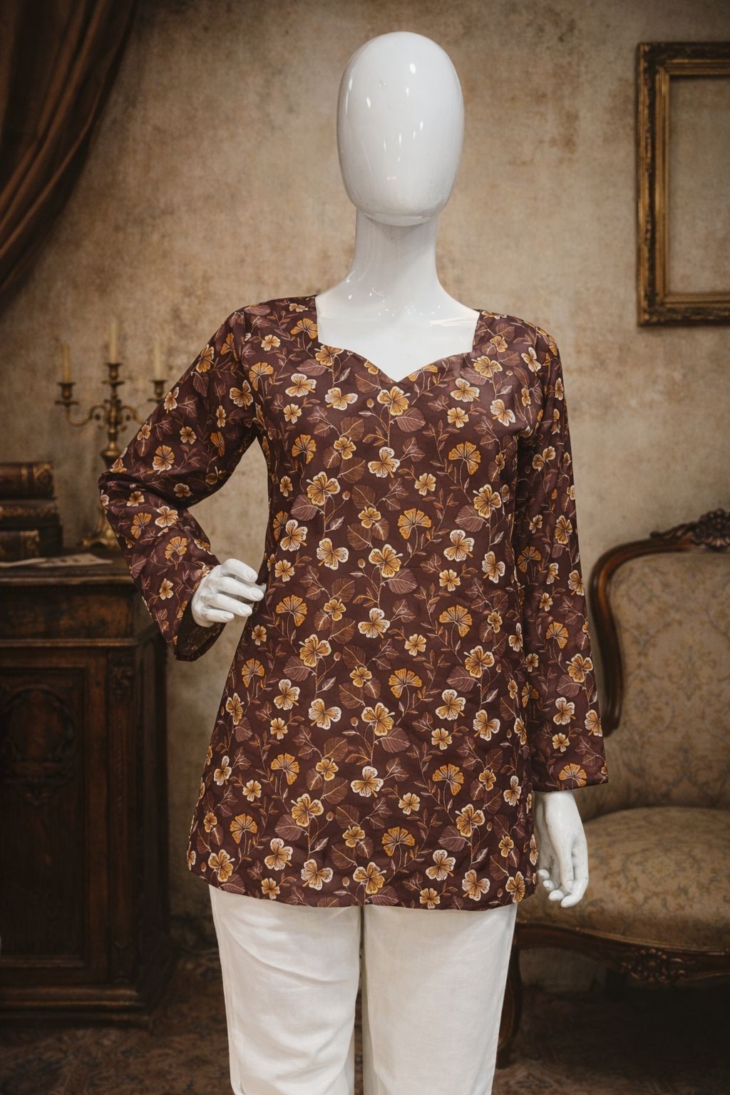 Wine Maslin Digital Printed Kurti