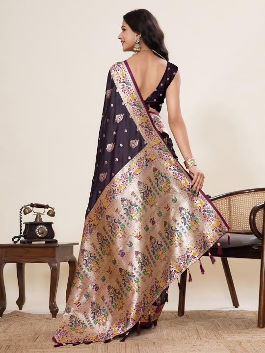 Wine Meenakari Satin Silk saree — alternate view