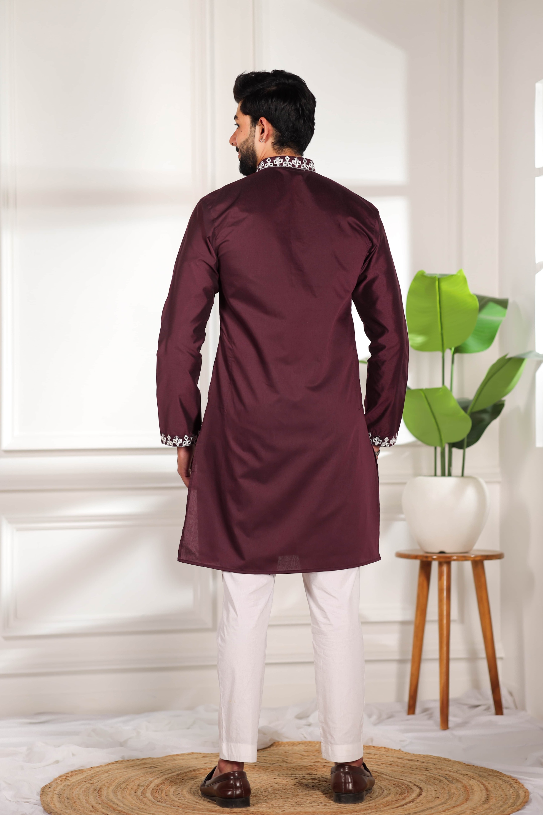 Wine Minimal Embroidery Kurta Pyjama — alternate view