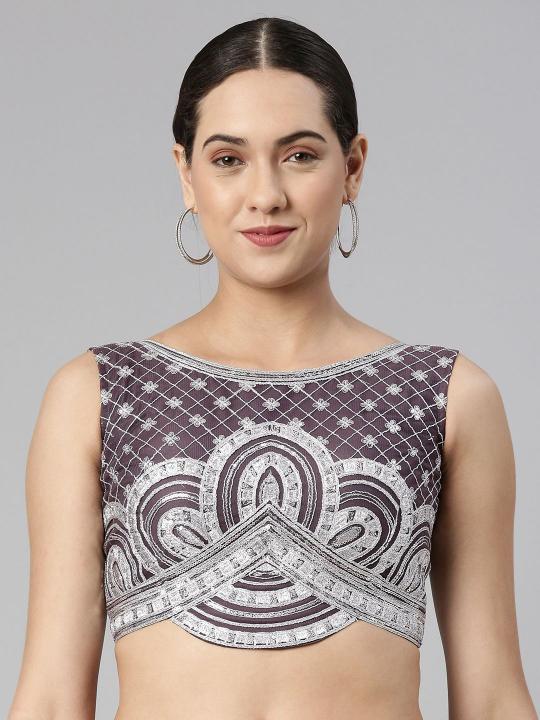 Wine Net Heavy Embroidery Readymade Blouse