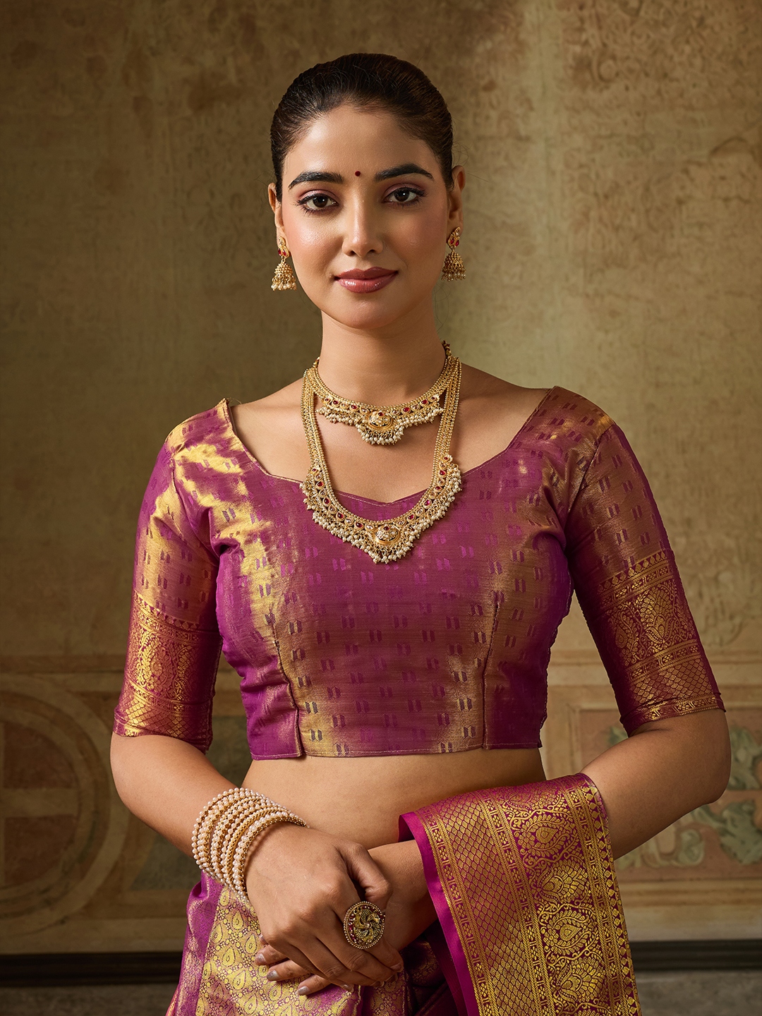 Wine Paisley Zari Work Kanchivaram Silk Saree