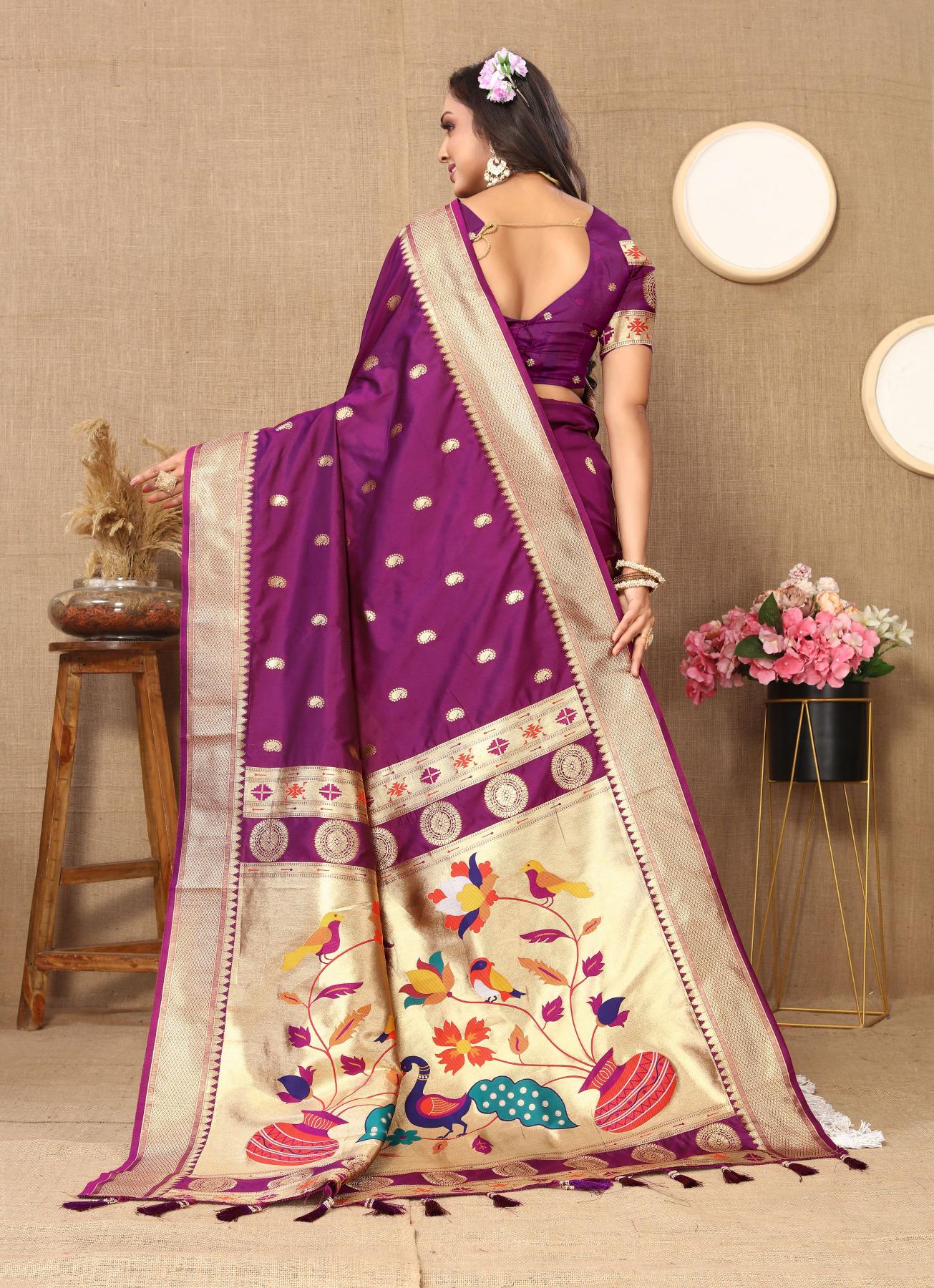 Wine Paithani Silk Saree — alternate view