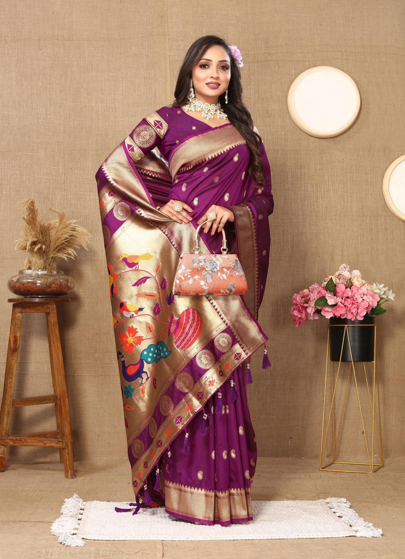 Wine Paithani Silk Saree