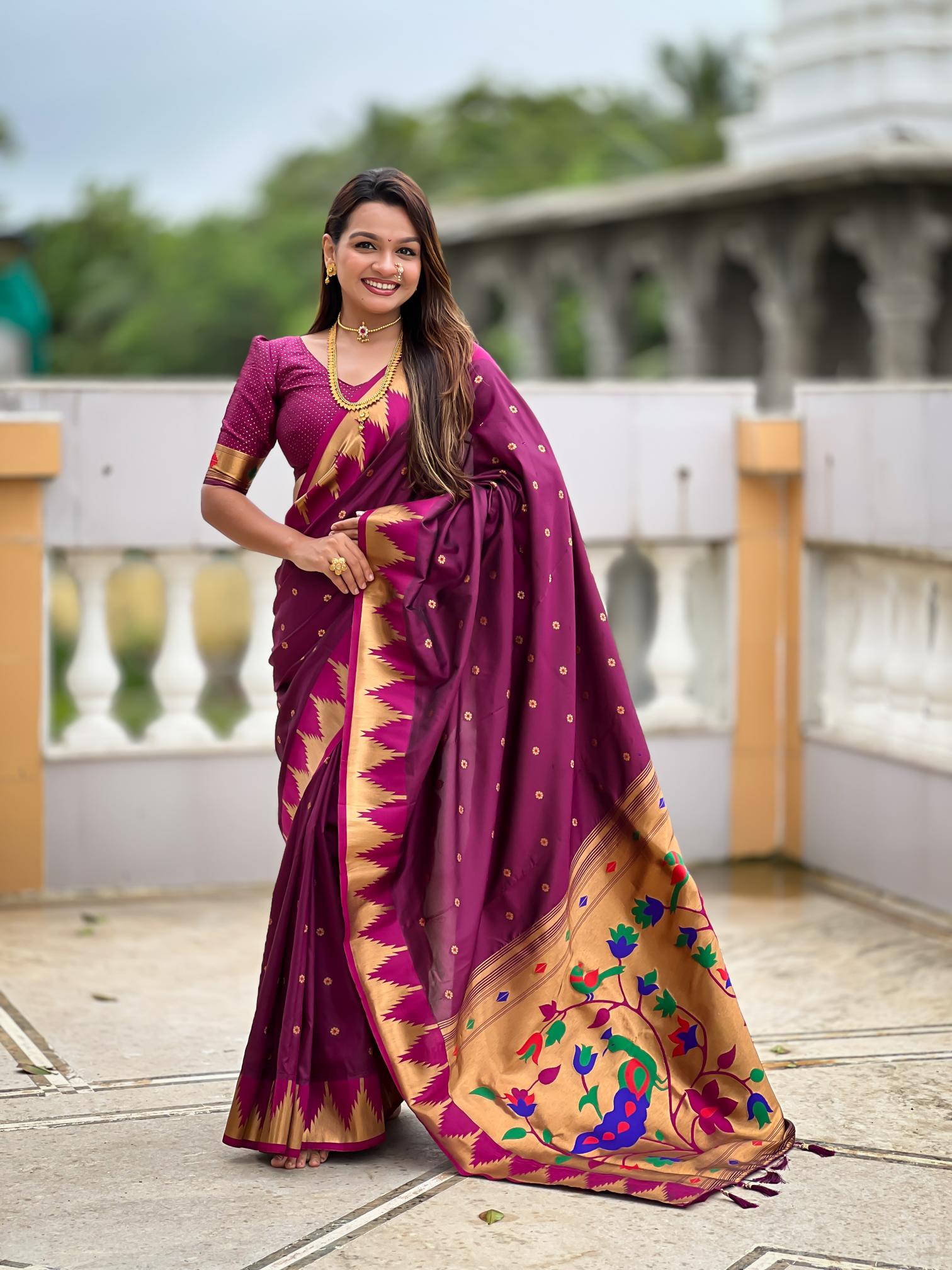 Wine Paithani Silk Saree