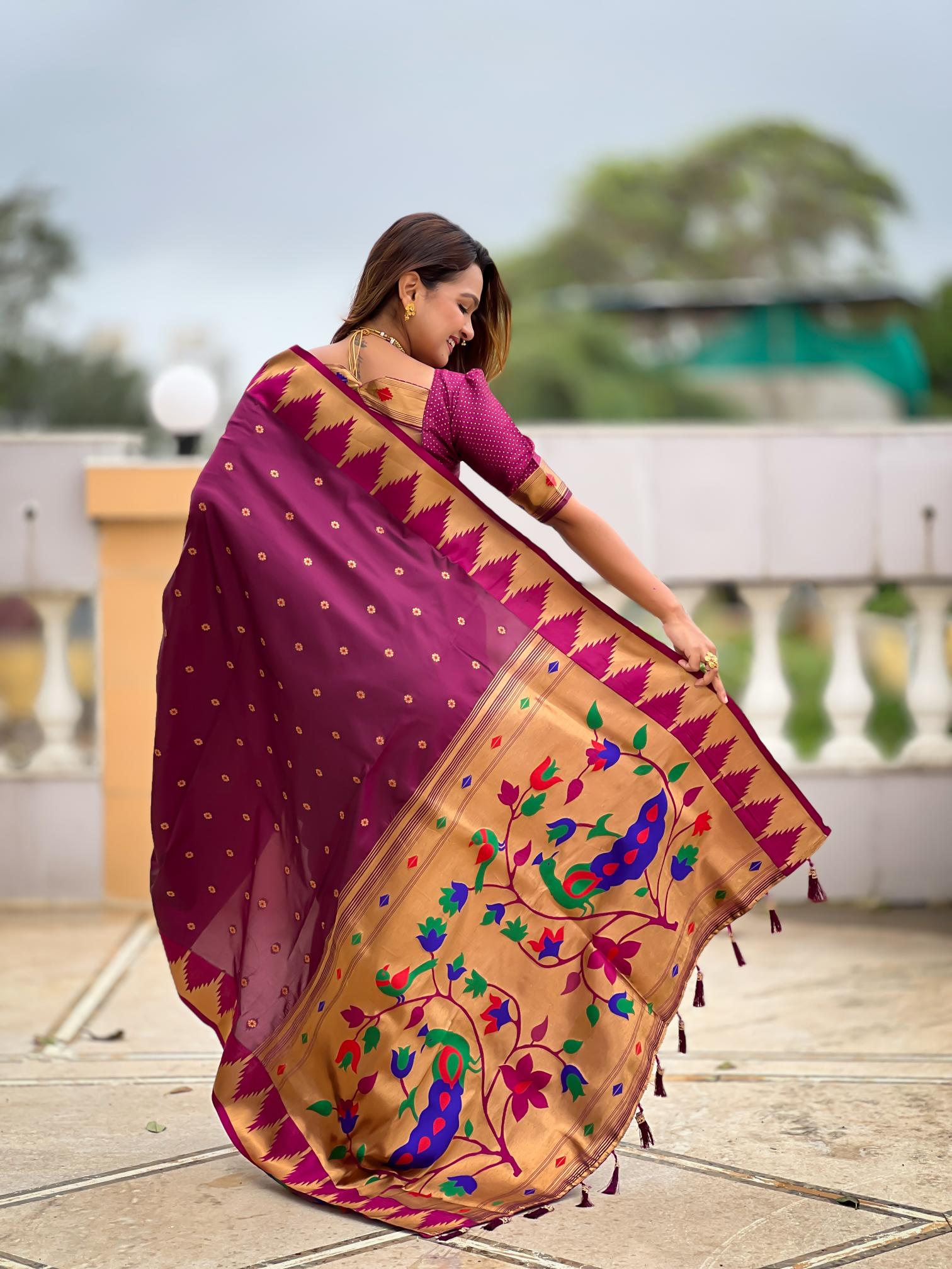 Wine Paithani Silk Saree — alternate view